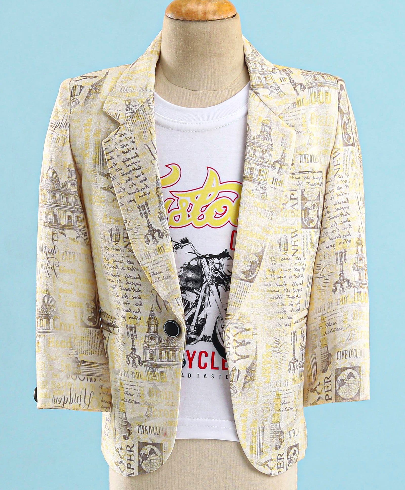 Rikidoos Cotton Woven Full Sleeves Printed Party Blazer With Inner Tee - Yellow-picture-18