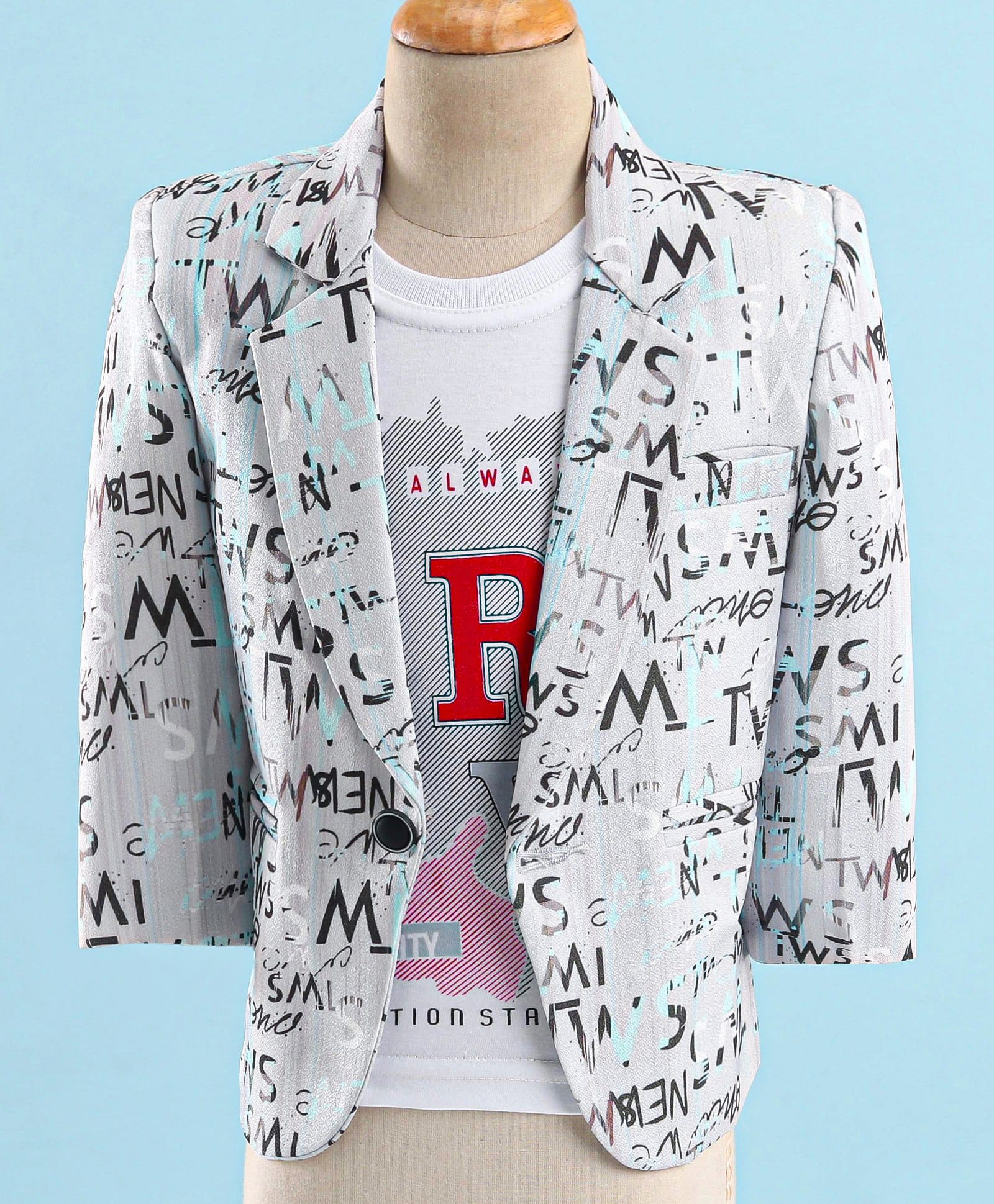 Rikidoos Cotton Woven Full Sleeves Printed Party Blazer With Inner Tee - Light Grey-picture-21