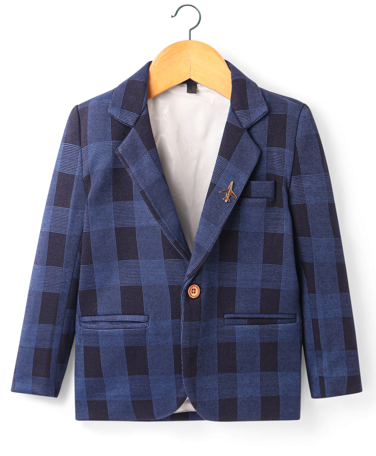 Rikidoos Cotton Woven Full Sleeves Checks Party Blazer - Navy Blue-image-12