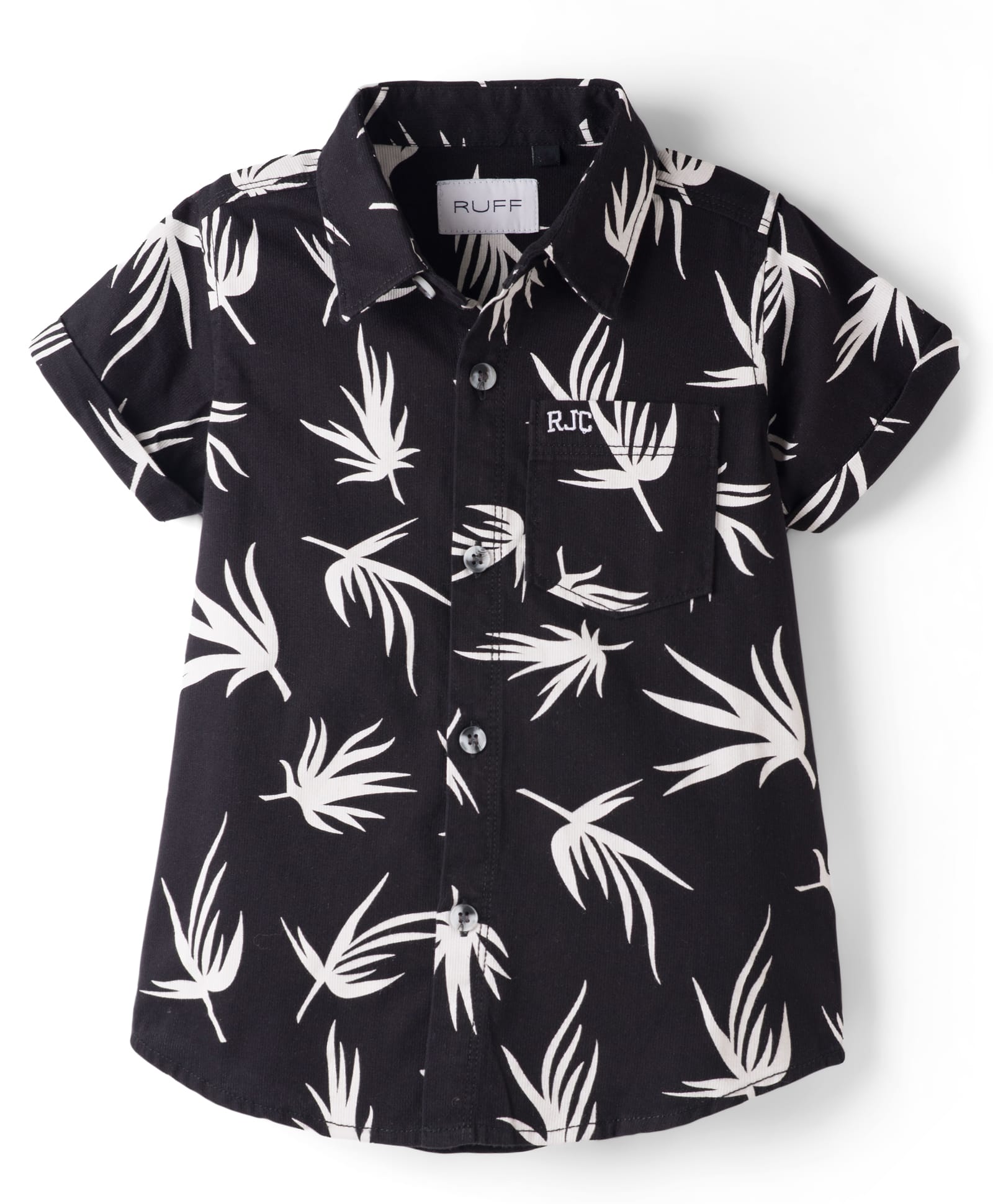 RUFF Cotton Woven Half Sleeves Shirt With Leaf Print - Black-image-26
