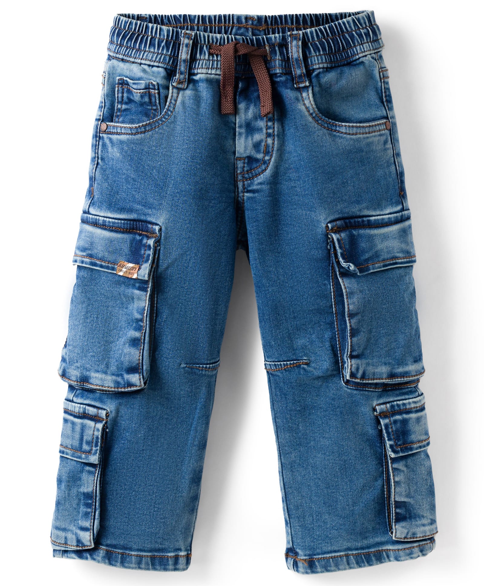 RUFF Full Length Washed Denim Jeans With Cargo Pockets - Blue-picture-27