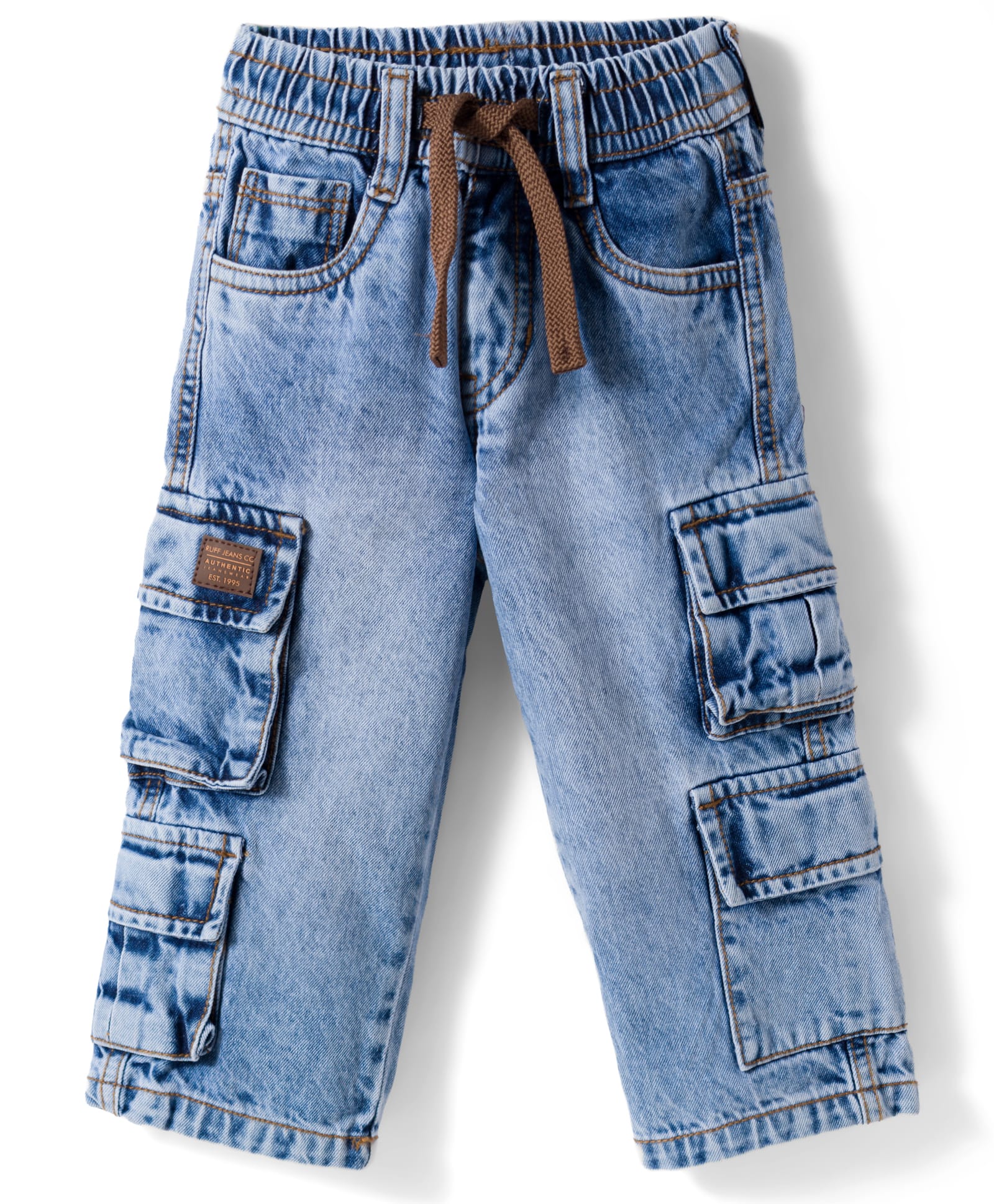 RUFF Full Length Washed Denim Jeans With Cargo Pockets - Light Blue-picture-17