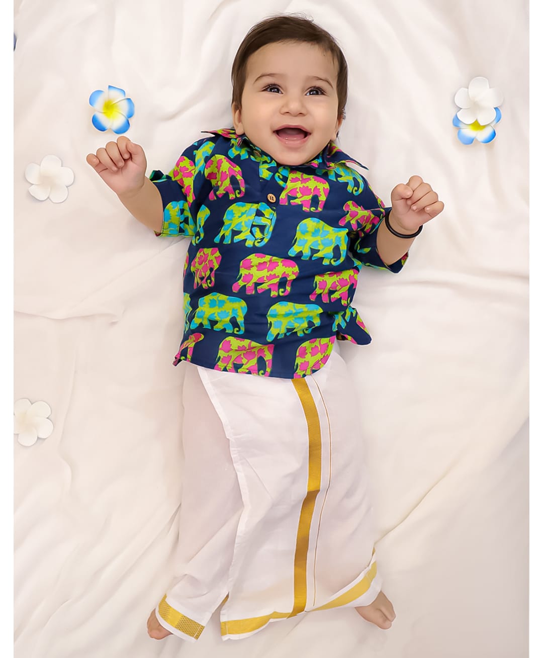 KID1 Cotton Woven Half Sleeves Elephant Printed Kurta & Lungi Set - Blue-picture-30