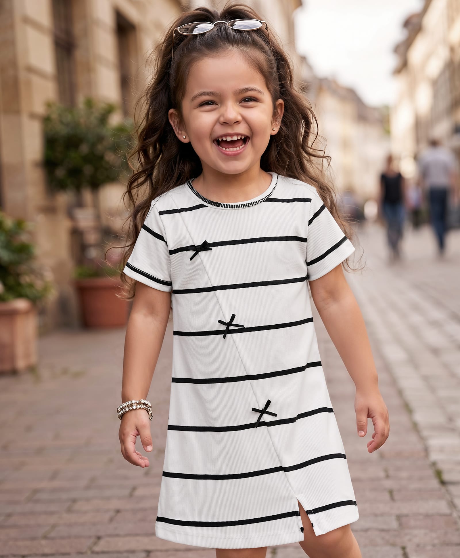 Babyhug Cotton Knit One Piece Dresses/Frocks Short Sleeves Round Neck Striped White 9-12 Months-image-38