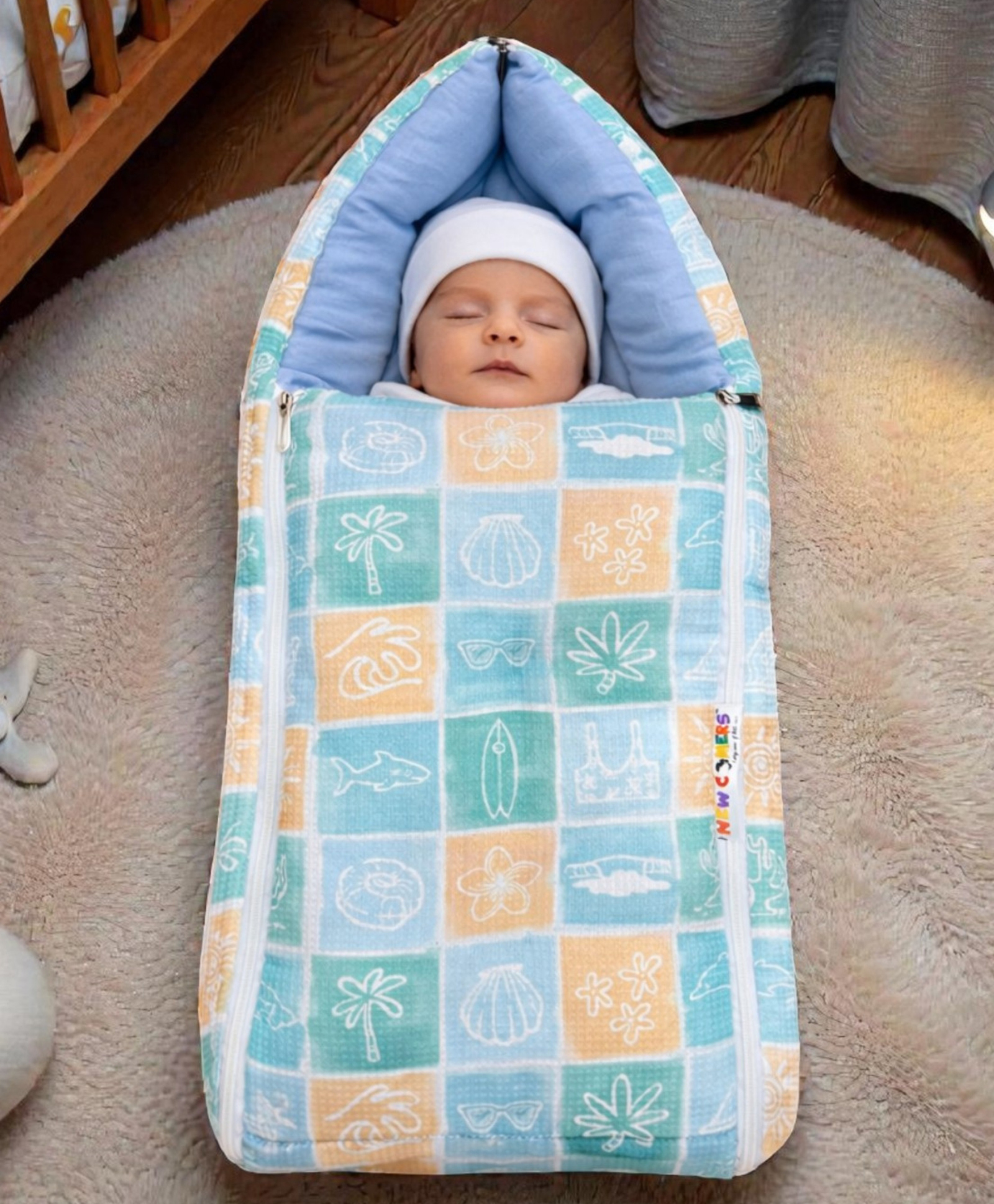 NEW COMERS 3 in 1 Baby Bed Sleeping Bag & Carry Nest Infant Portable Bassinet for Baby Carrying-Sea Blue-image-46