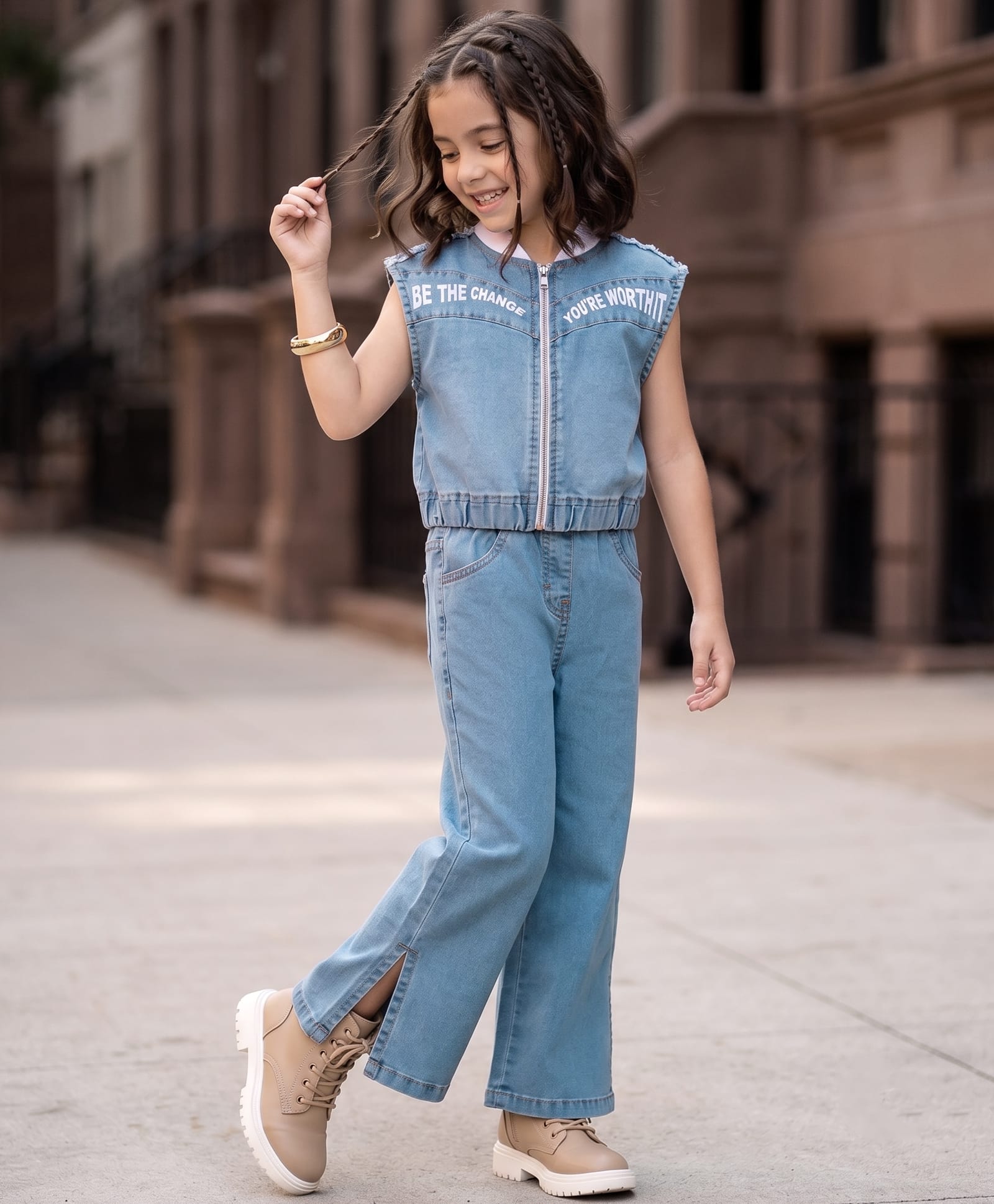 OLLINGTON ST. Denim Co-ord Set Of Sleeveless Top & Pant - Blue-image-38