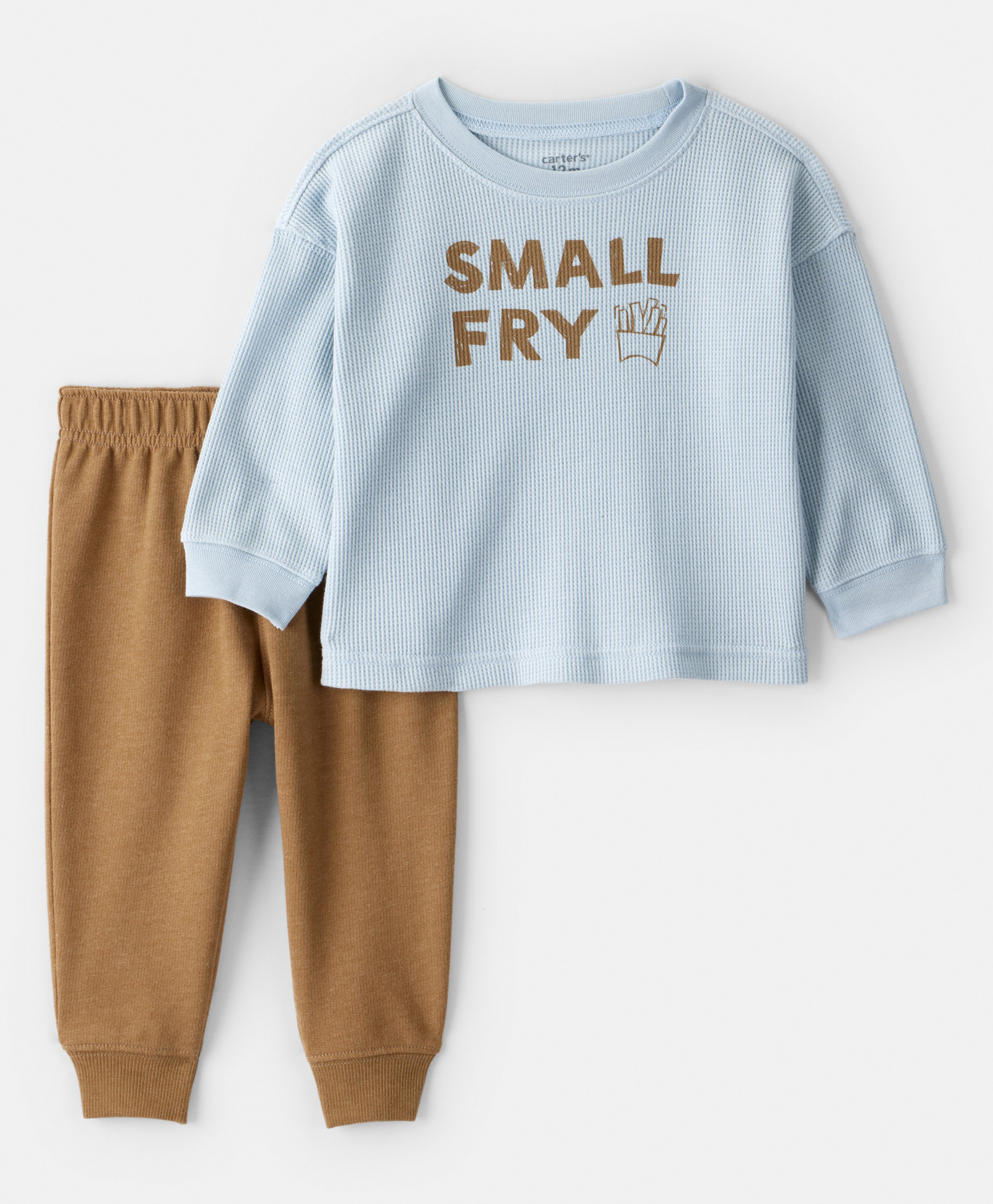 Carter's Cotton Woven Full Sleeves Sweatshirt & Lounge Pant Set with Small Fry Print - Light Brown & Light Blue-picture-17