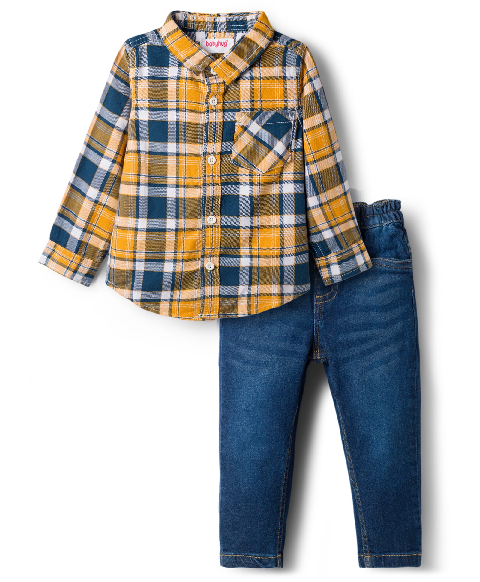 Babyhug Cotton Woven Full Sleeves Checkered Shirt & Denim Jeans Set - Blue-picture-37