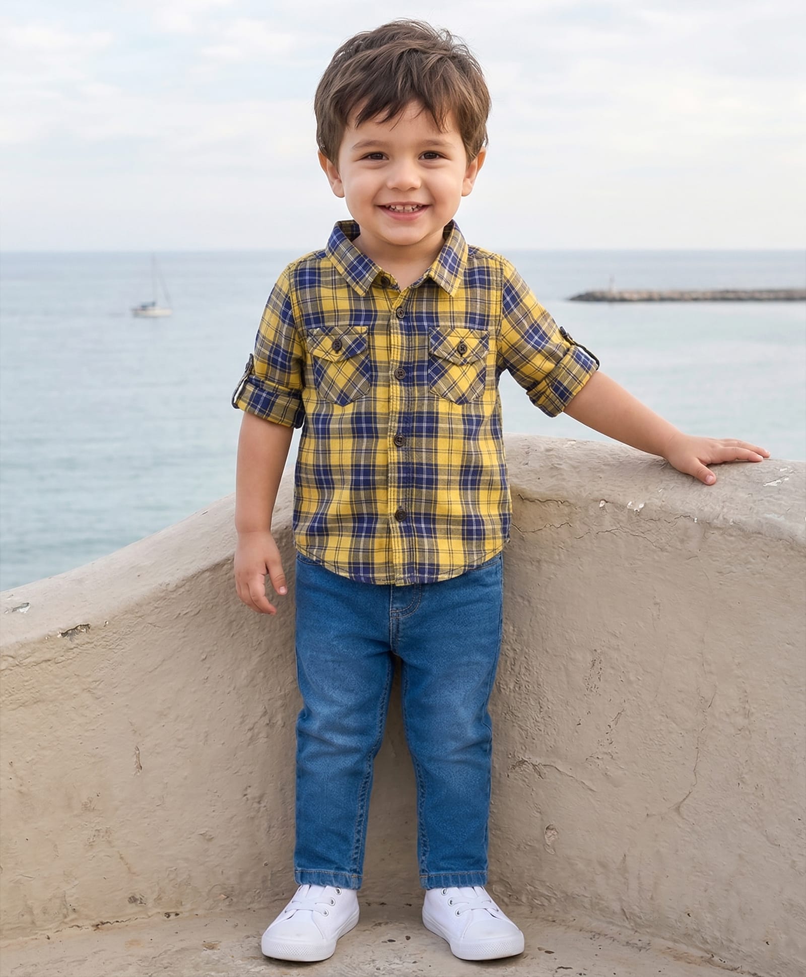 Babyhug Cotton Woven Full Sleeves Checks Shirt & Denim Jeans Set - Multicolor-picture-23