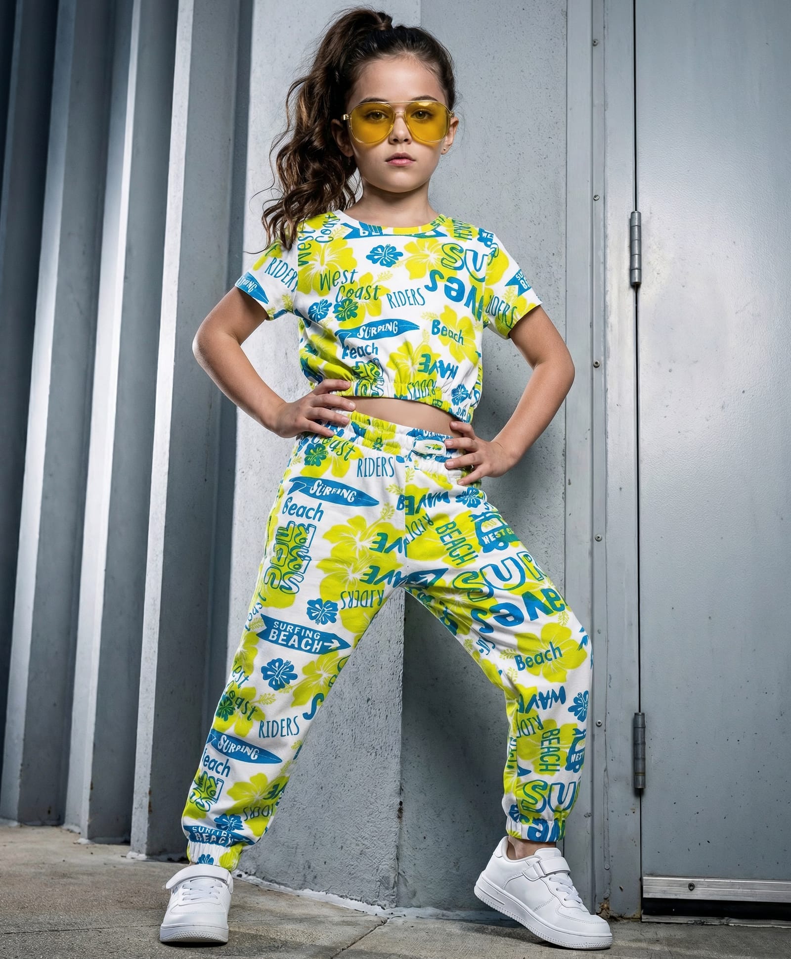 OLLINGTON ST. Cotton Knit Beach Theme Printed Half Sleeves Co-ords Top & Joggers Set - Multicolour-image-40
