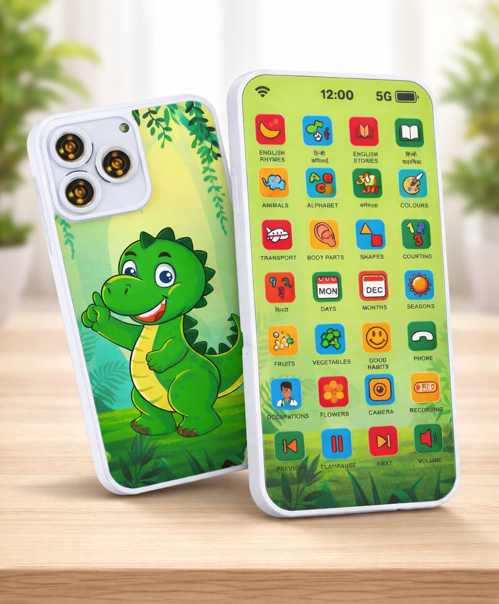 Zyamalox Learning Mobile Phone Educational Toy for Kids Alphabet Learning Toy Preschool Toy with Books Style Interactive Features with 10 Indian Languages Chargable (assorted Print and Color)-image-2