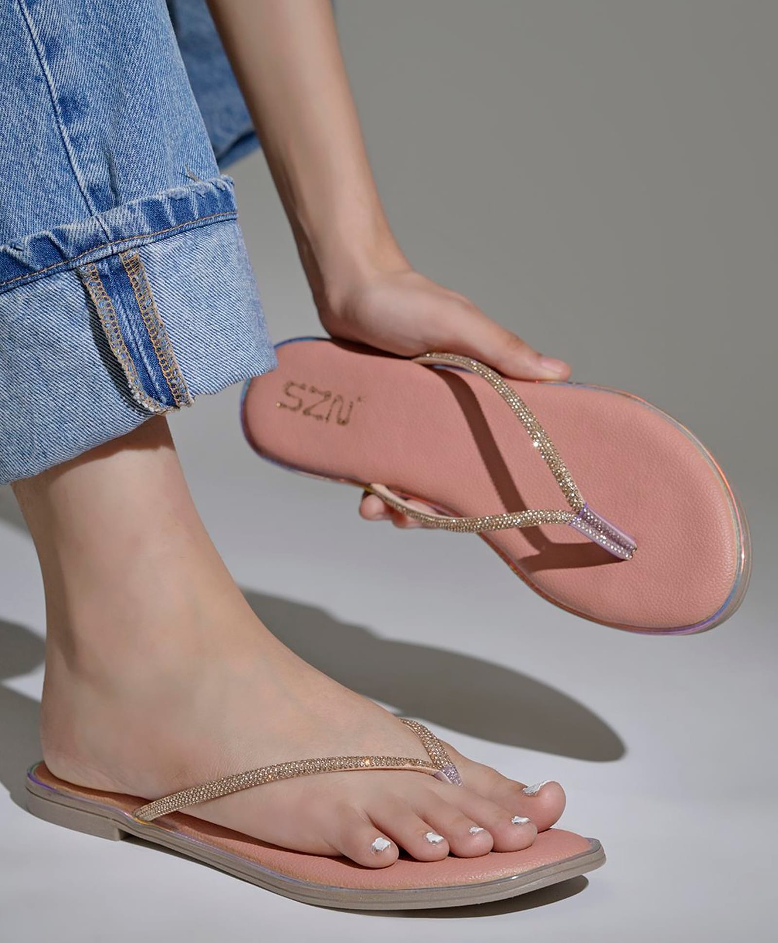 NZS Stone Embellished Sandals - Peach-image-28