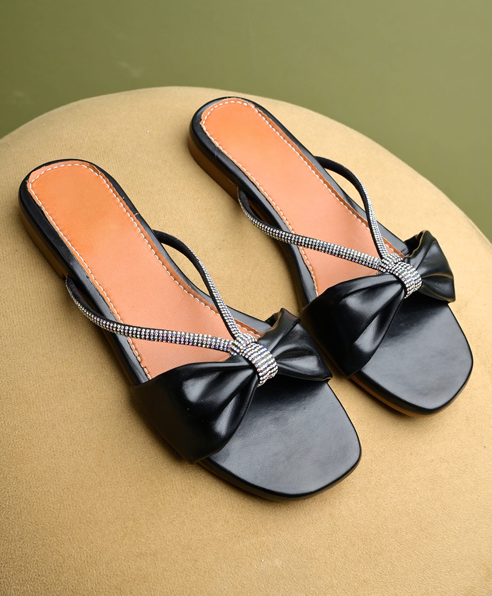 NZS Bow Applique Detailed Rhinestones Embellished Sandals - Black-picture-16