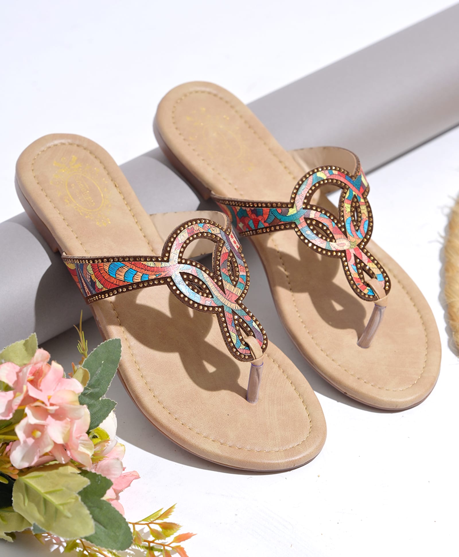 NZS Abstract Detailed Stones Embellished Sandals - Multi Colour-picture-28