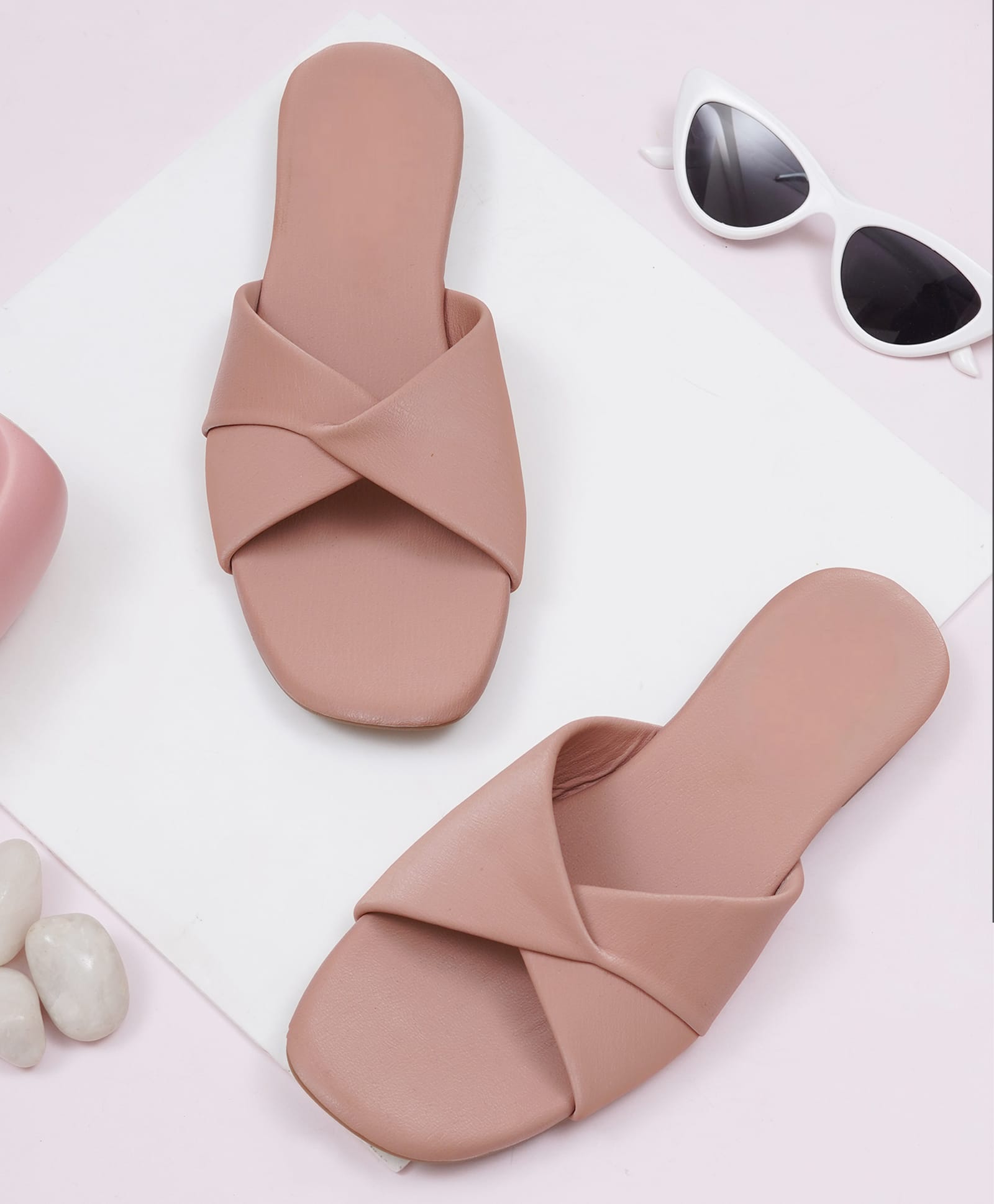 NZS Solid Crossed Strap Detailed Sandals - Peach-picture-20