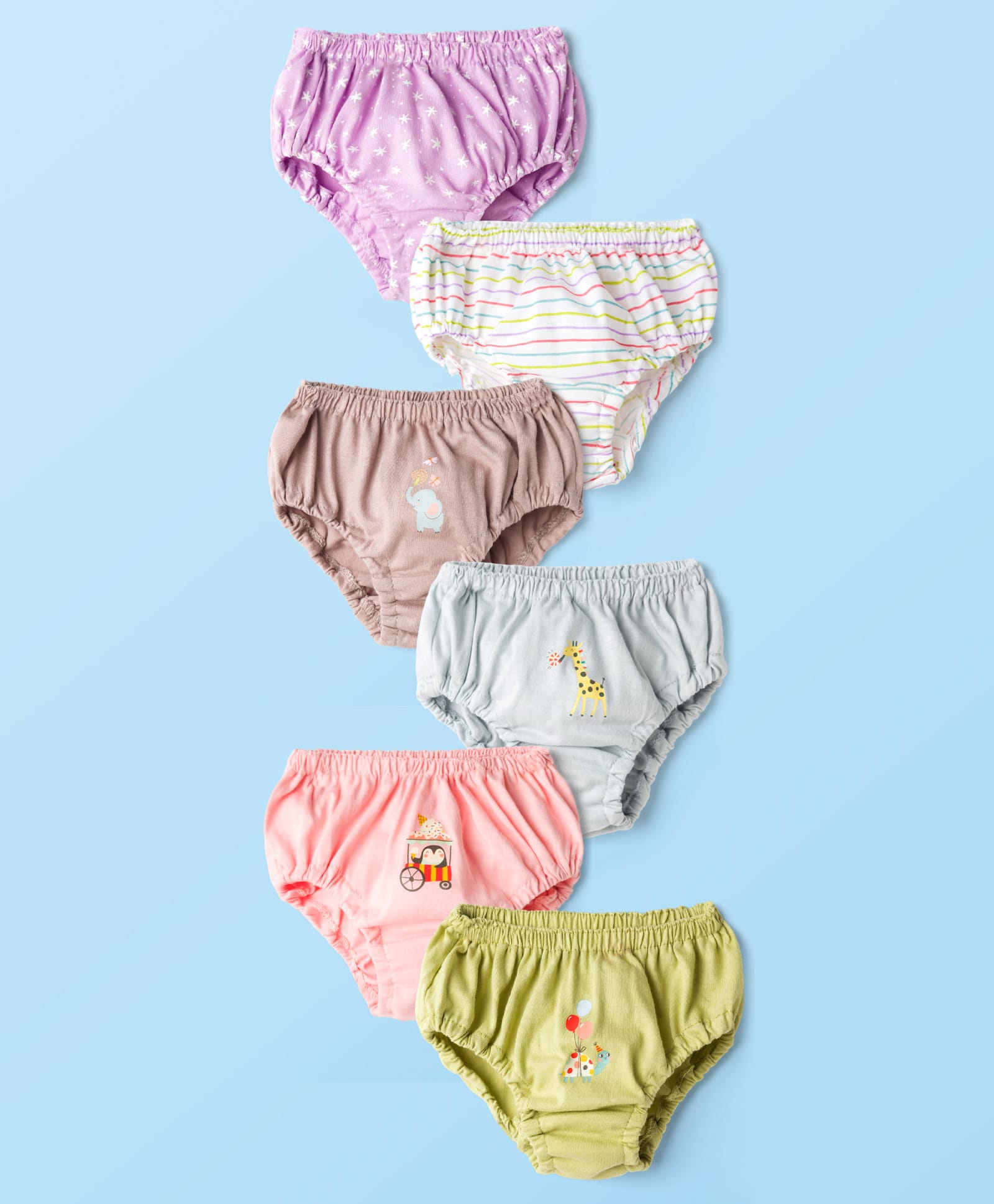 Zero Cotton Animal Printed & Striped Panties Pack Of 6 - Multicolor