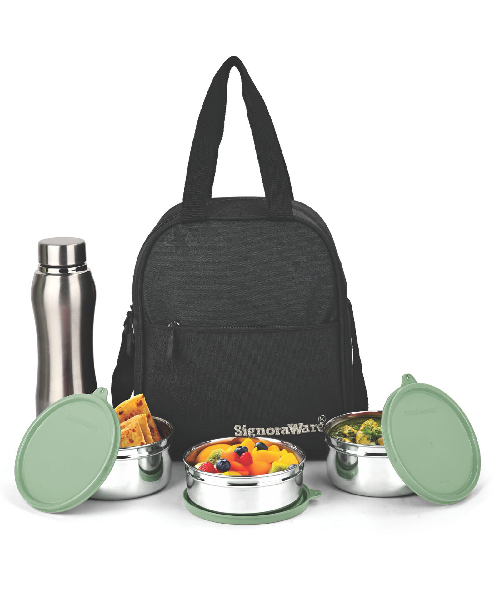 SignoraWare Fusion Stainless Steel Big Lunch Box | Airtight & Leakproof | Microwave Safe | Easy to Carry | Ideal for Office, School, Travel & Meal Prep (650mlx2 + 500ml + 750ml | Set of 4 | EGreen)-image-14