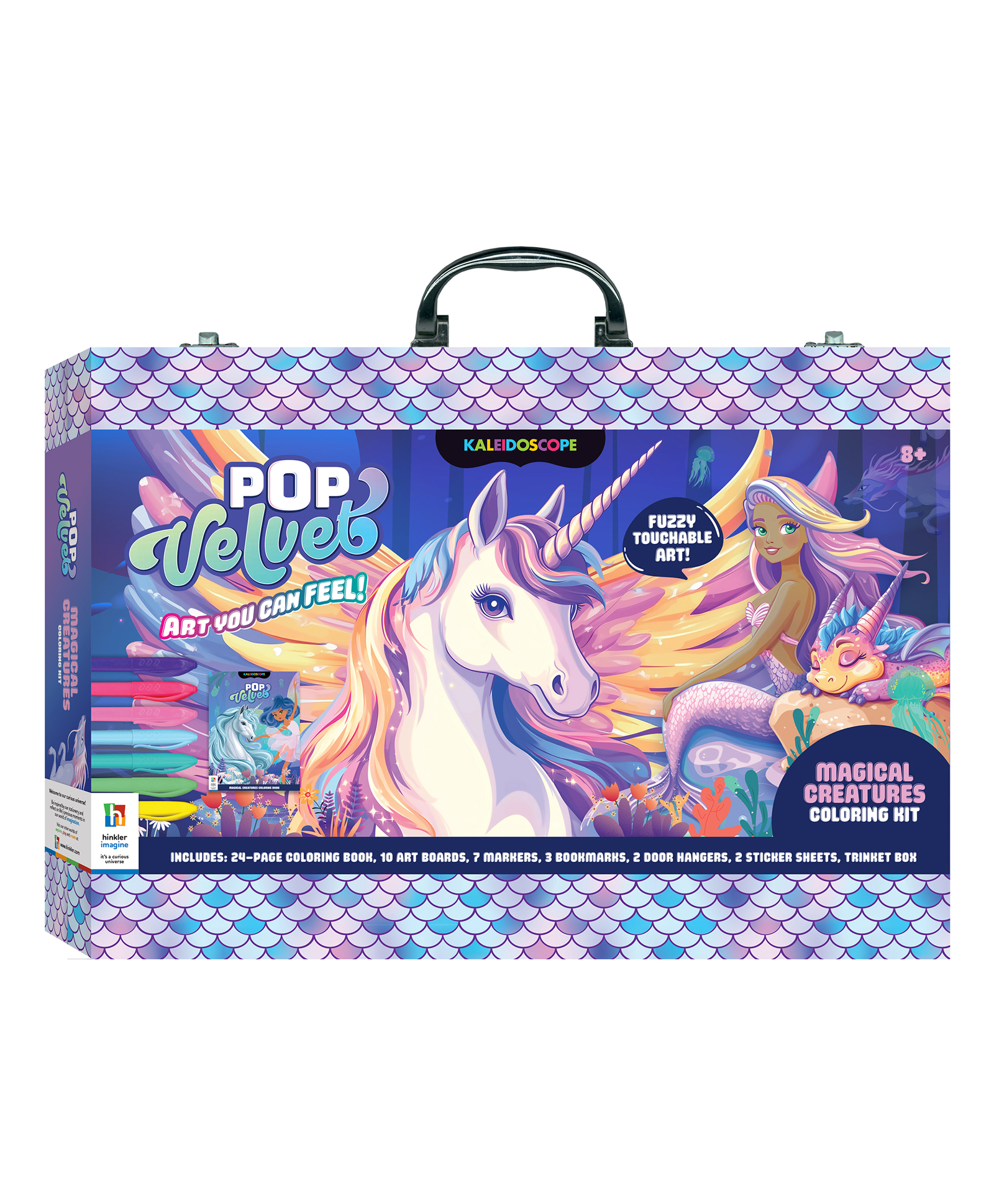 Kaleidoscope Pop Velvet Colouring Suitcase Kit With 7 Vibrant Markers, 24 Pages Art Book - English-image-41