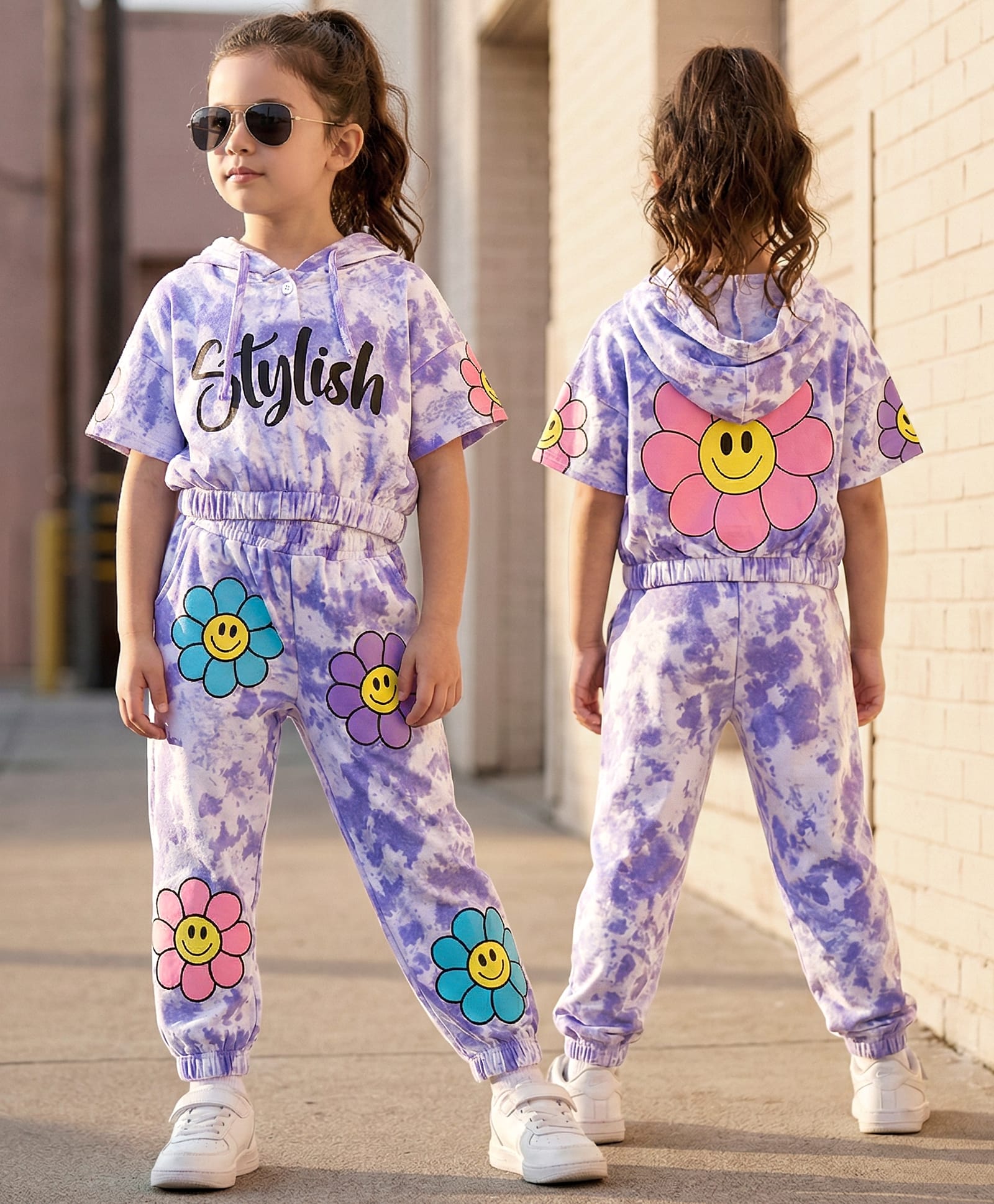 OLLINGTON ST. Cotton Knit Tie & Dye Half Sleeve Printed Top & Joggers Set - Multicolour-picture-22