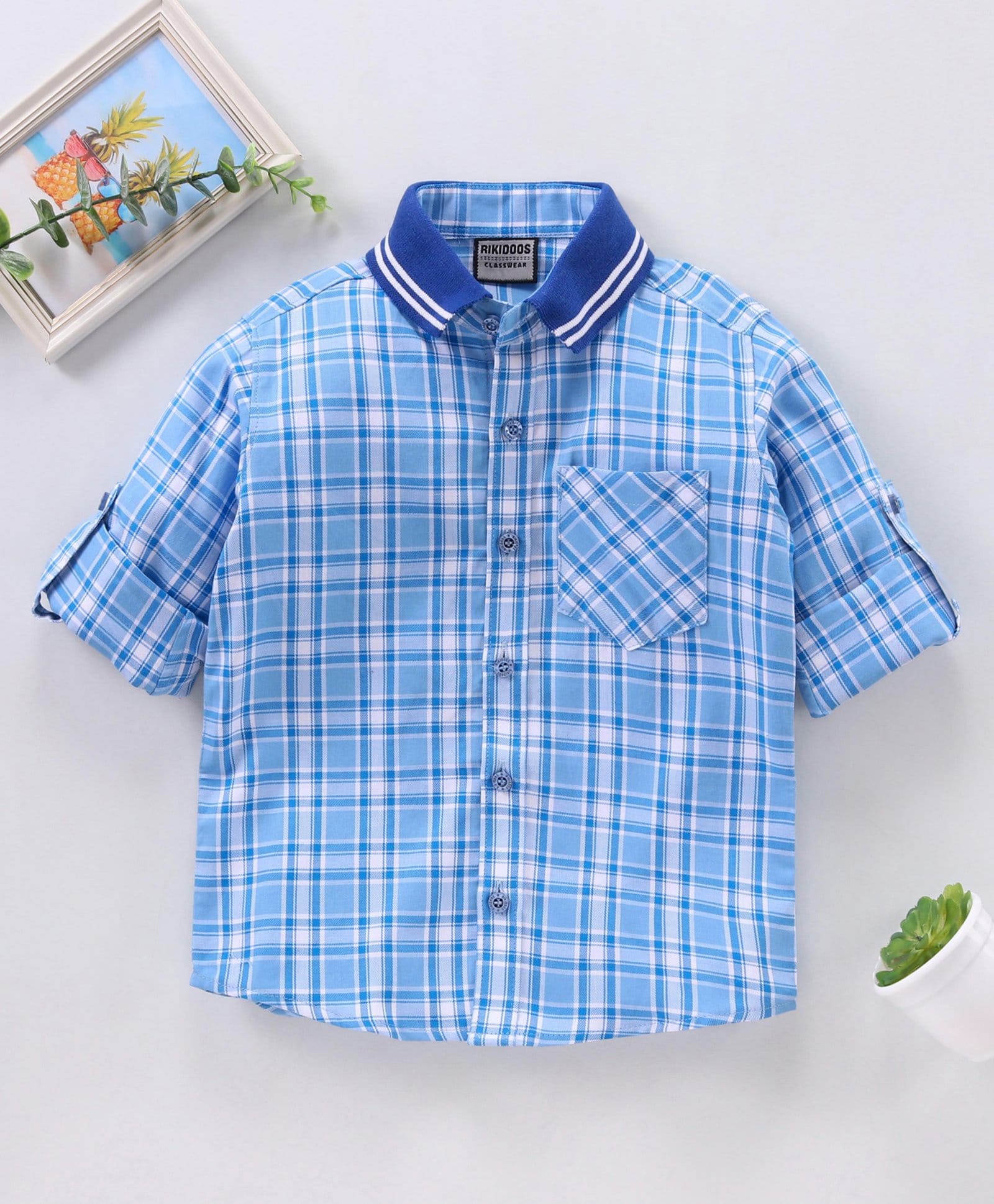 Rikidoos Cotton Woven Full Sleeves Checks Shirt - Light Blue-picture-6