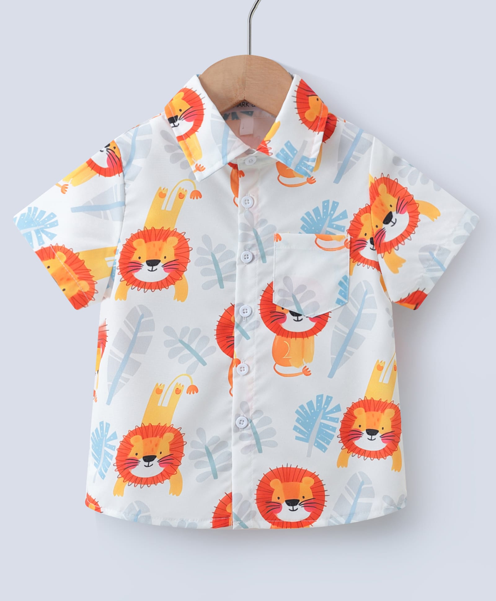 Mark & Mia Woven Half Sleeves Shirt with Animal Print & Pocket Detailing - White-image-9