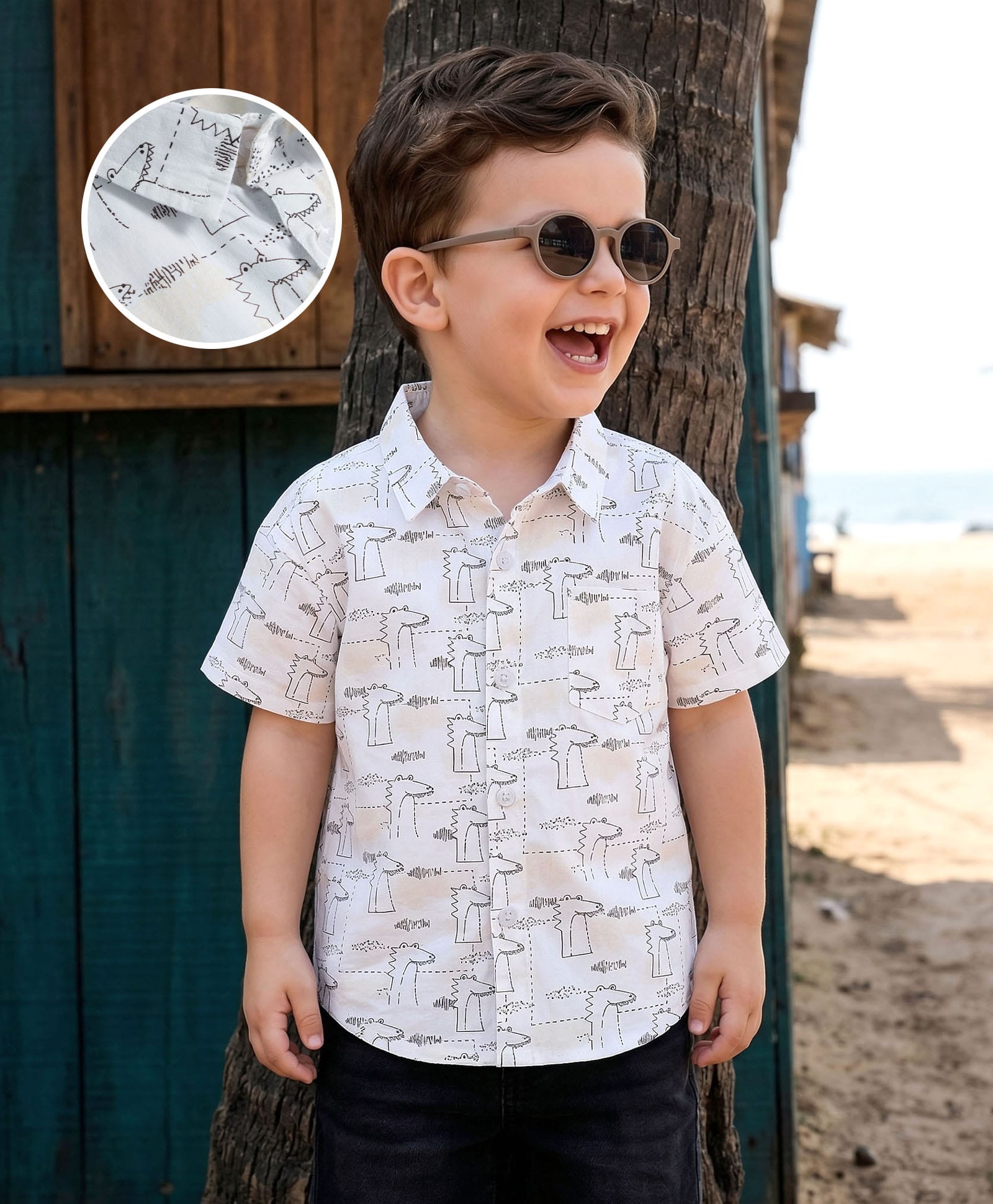 Mark & Mia 100% Cotton Woven Half Sleeves Oversize Animal Printed Shirt With Pocket - White-picture-15