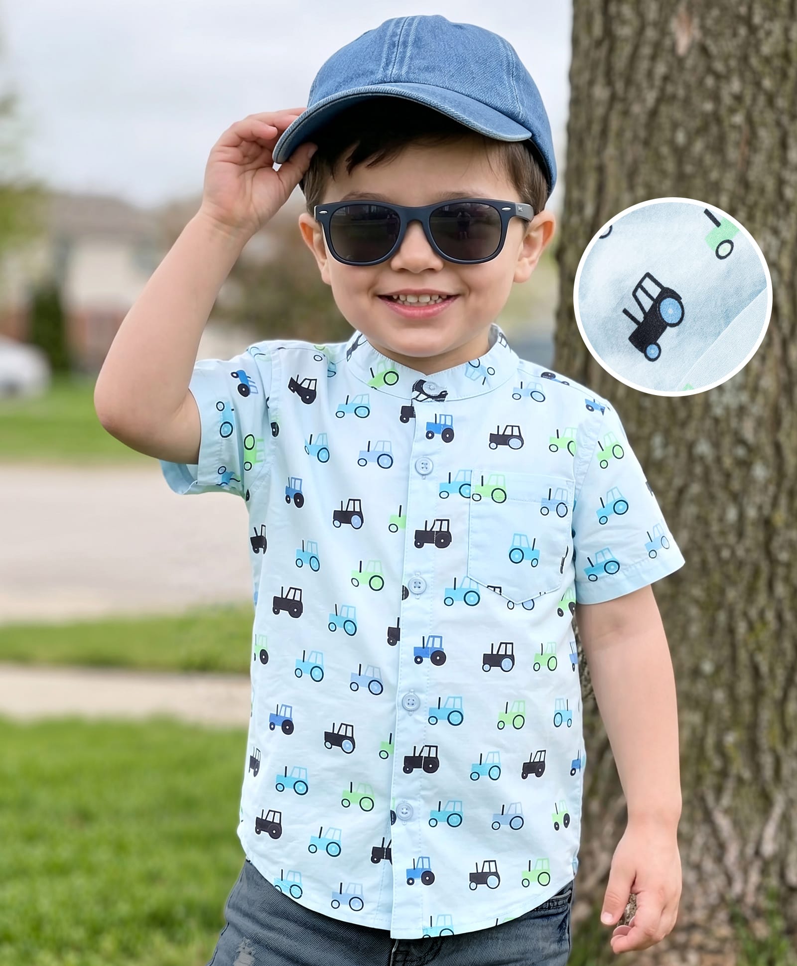 Mark & Mia Cotton Woven Shirts Half Sleeves Oversize Printed with Pocket Detailing Light Blue Aop 5-6 Years-image-22