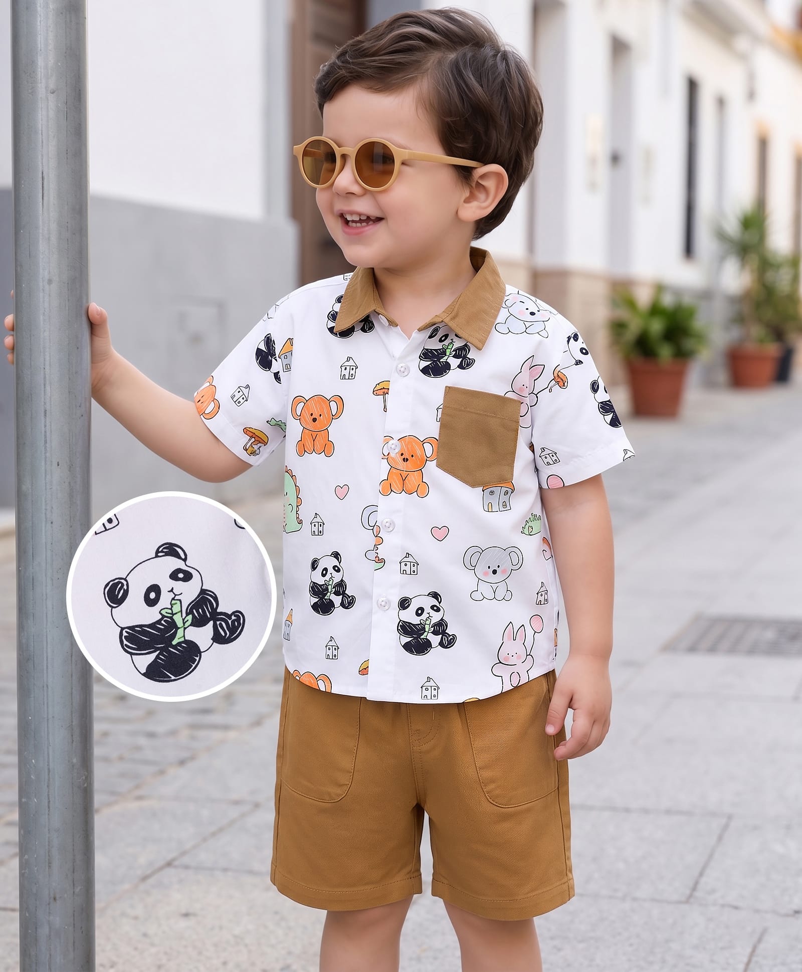 Mark & Mia Cotton Knit Half Sleeves Oversized Shirt & Lycra Shorts Set With Animal Print & Pocket Detailing - Multicolor-picture-14