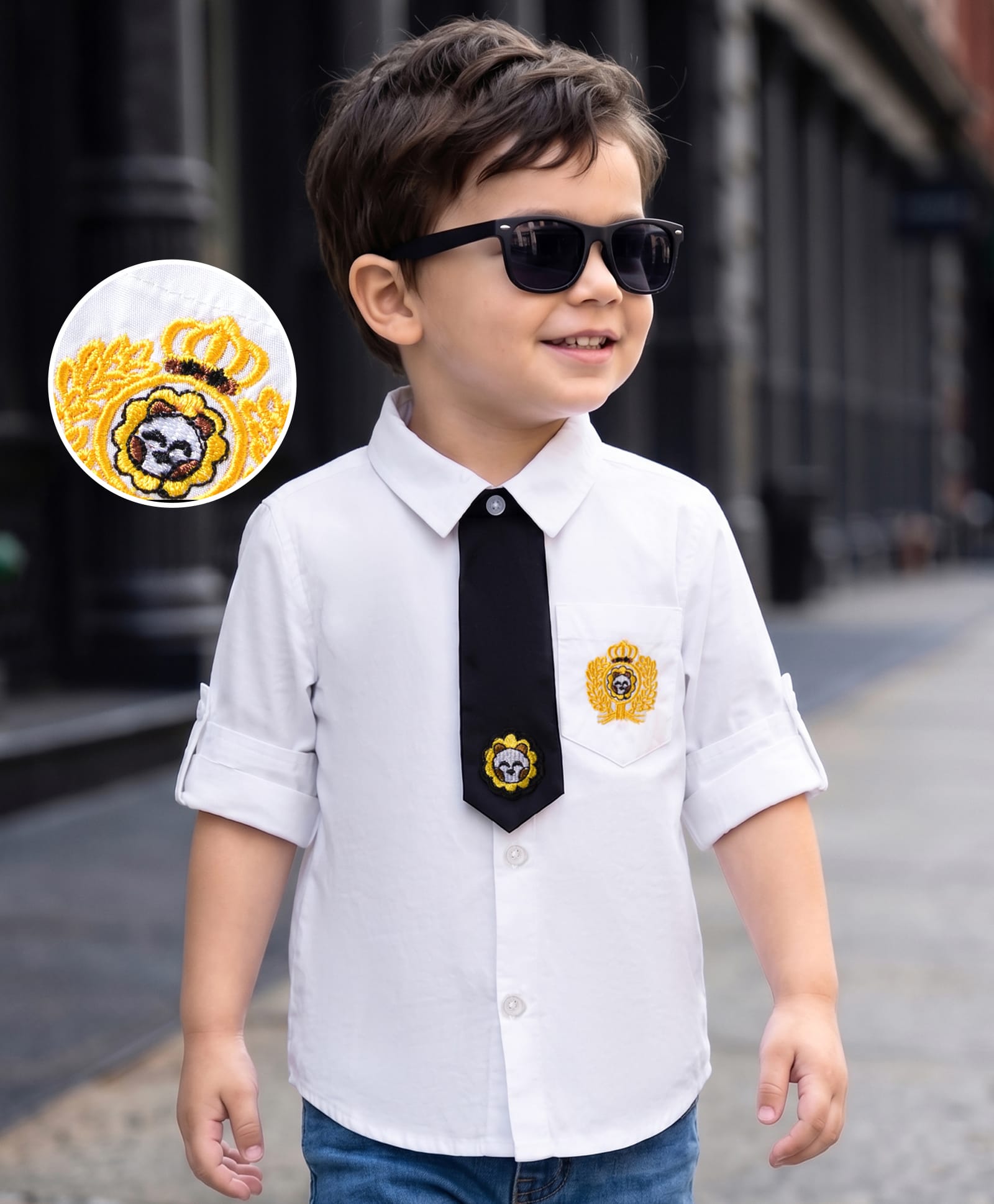 Mark & Mia Cotton Woven Full Sleeves Solid Shirt With Embroidery & Tie Detailing - White-picture-36
