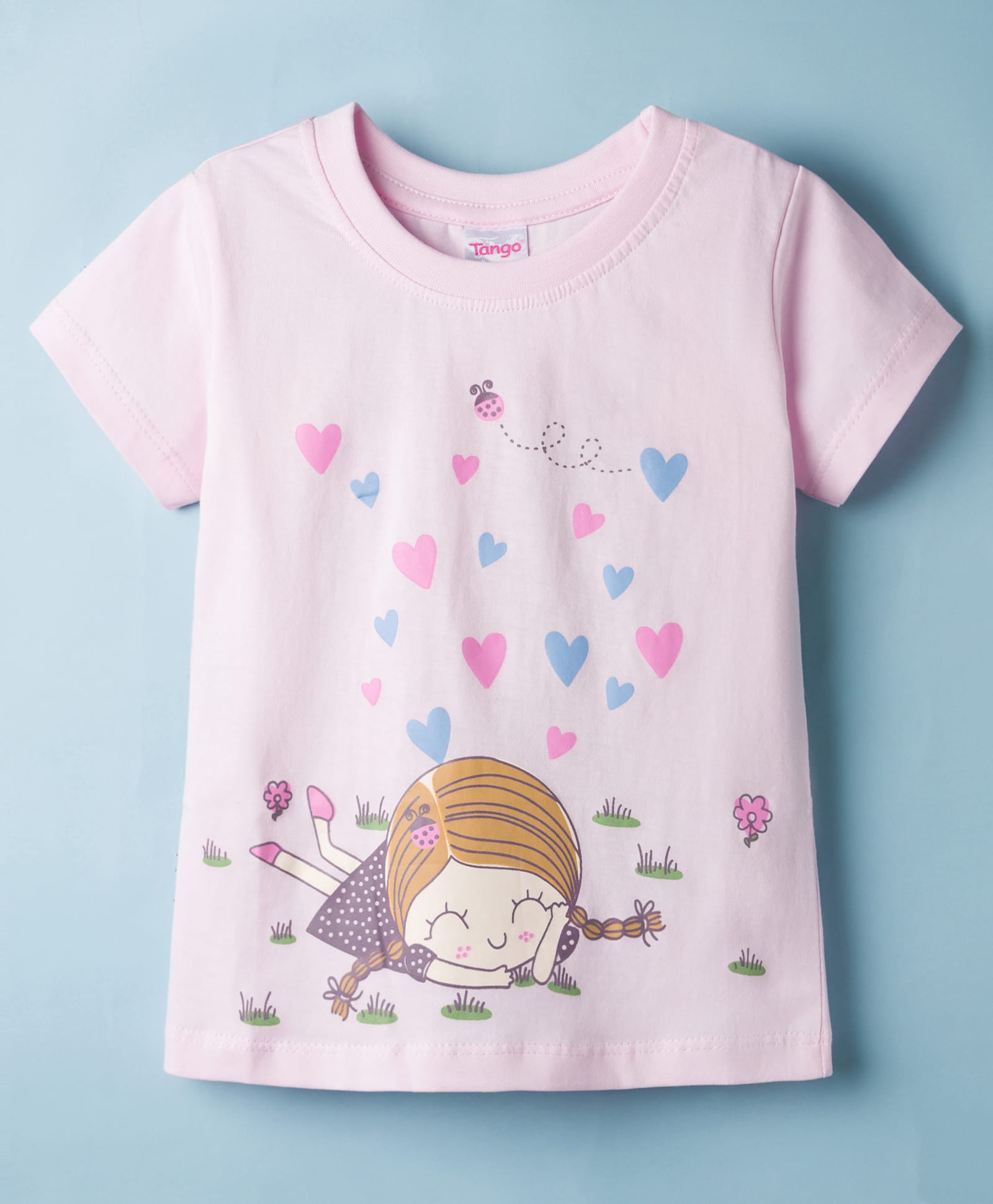 Tango Single Jersey Knit Half Sleeves T-Shirt with Heart Print - Pink-picture-21