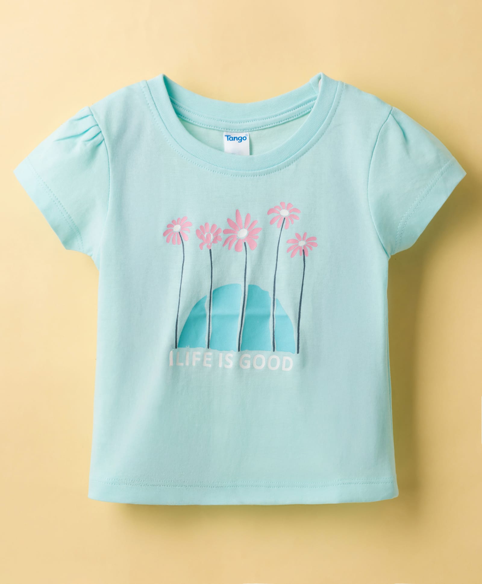 Tango Single Jersey Knit Half Sleeves T-Shirt with Life is Good Print - Aqua Blue-image-37