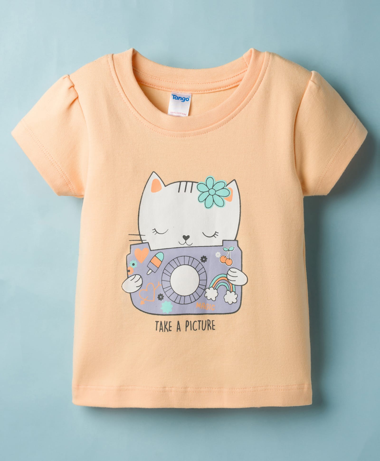 Tango Interlock Knit Half Sleeves T-Shirt with Kitty Print - Gold-picture-41