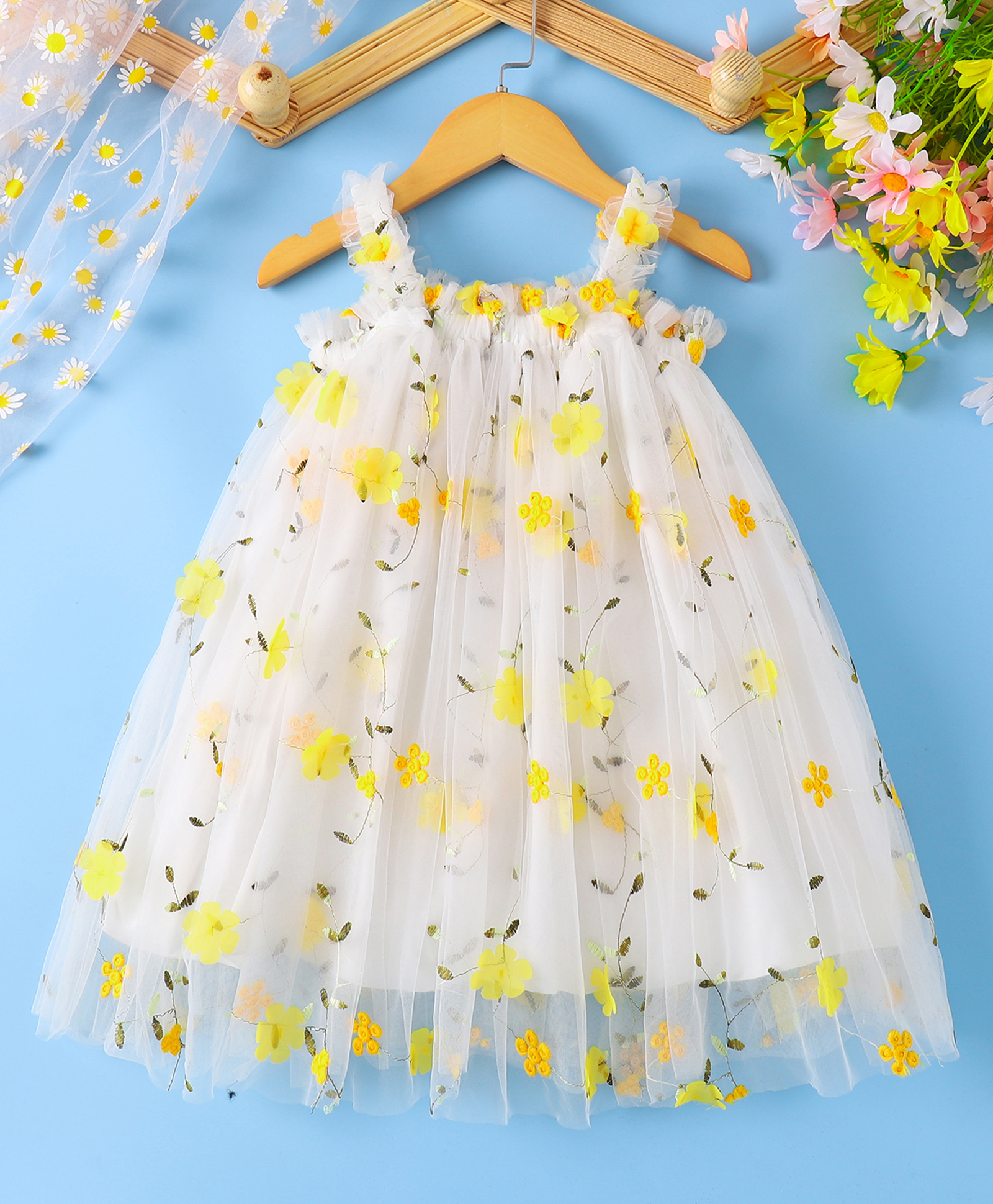 Mark & Mia Sleeveless Floral Embroidered A Line Party Dress with Applique - Yellow-image-21