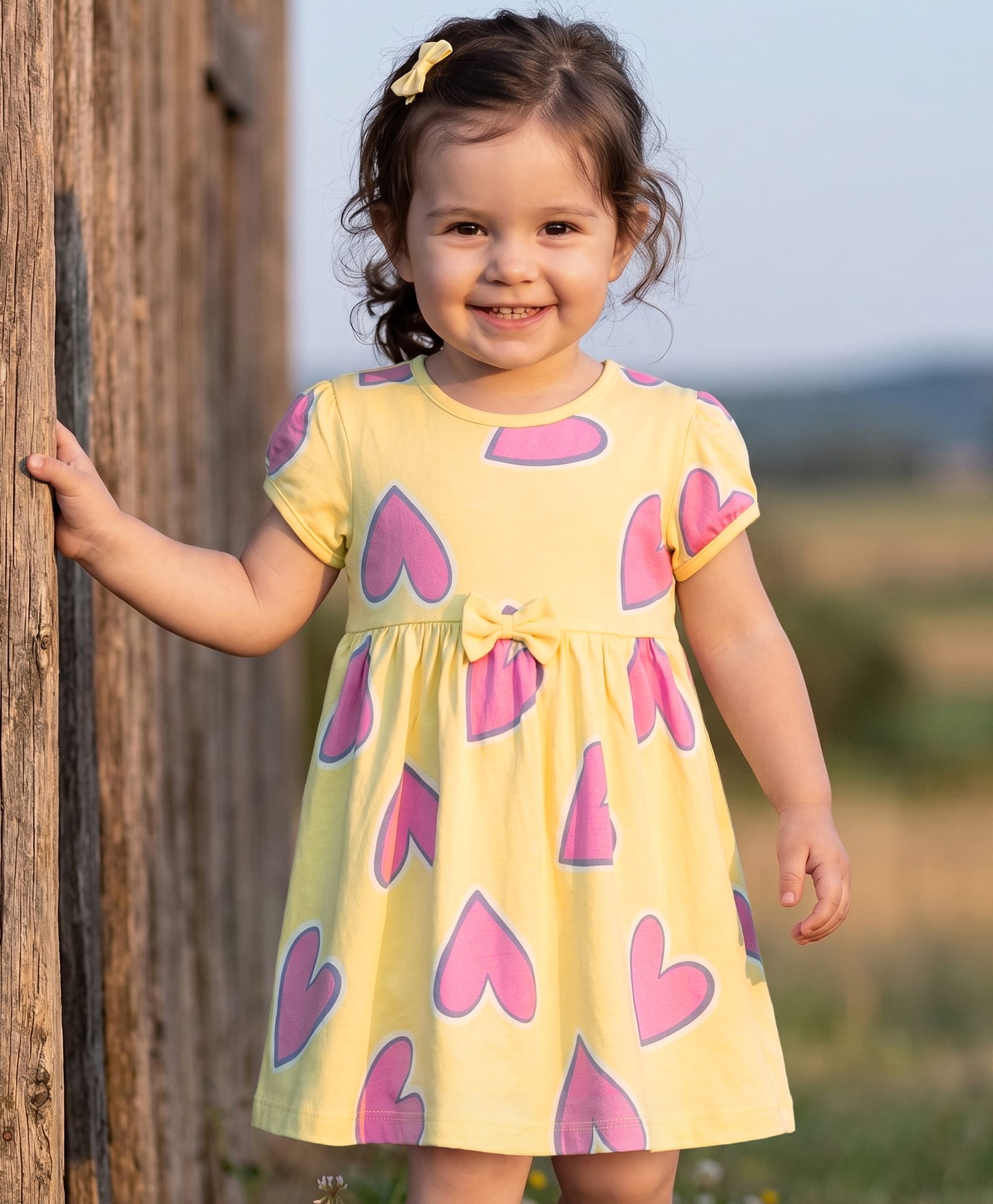 Babyhug Cotton Knit One Piece Dress with Short Sleeves and Heart Print Yellow 12-18 Months-image-46