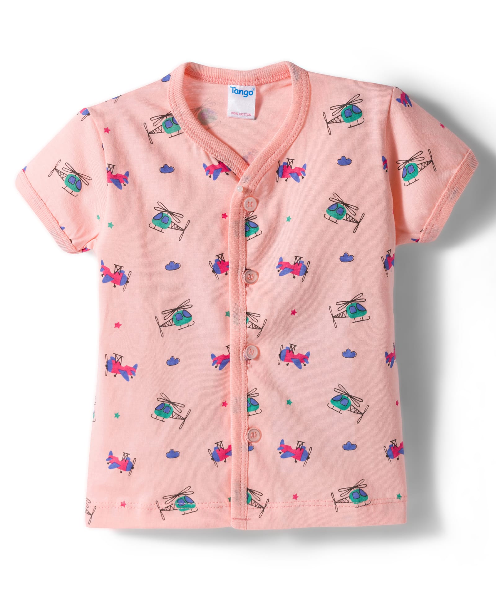Tango Single Jersey Knit Half Sleeves Aeroplane & Helicopter Printed Jhabla -Peach-picture-3