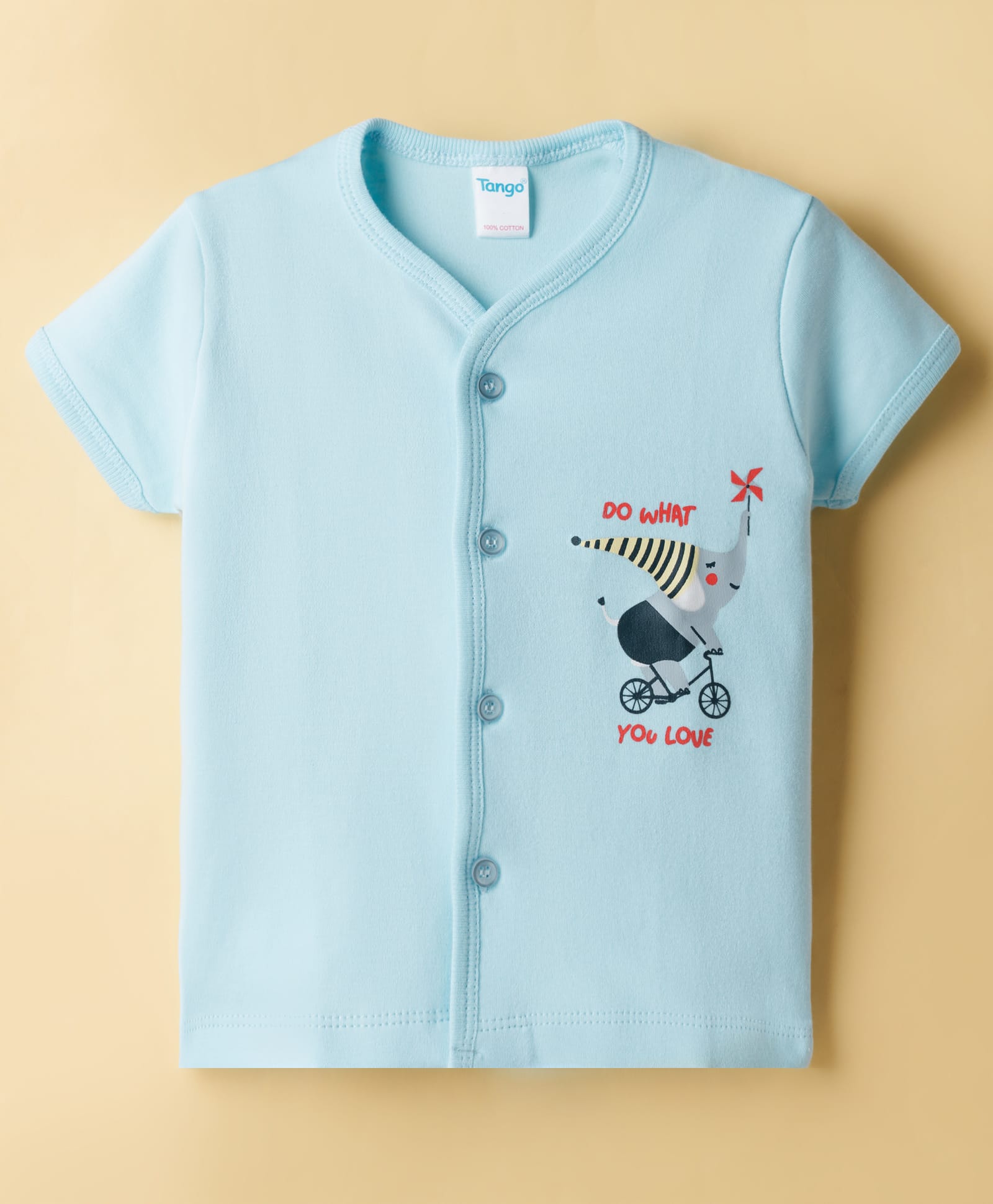 Tango Interlock Knit Half Sleeves Elephant Printed Jhabla - Light Blue-image-31