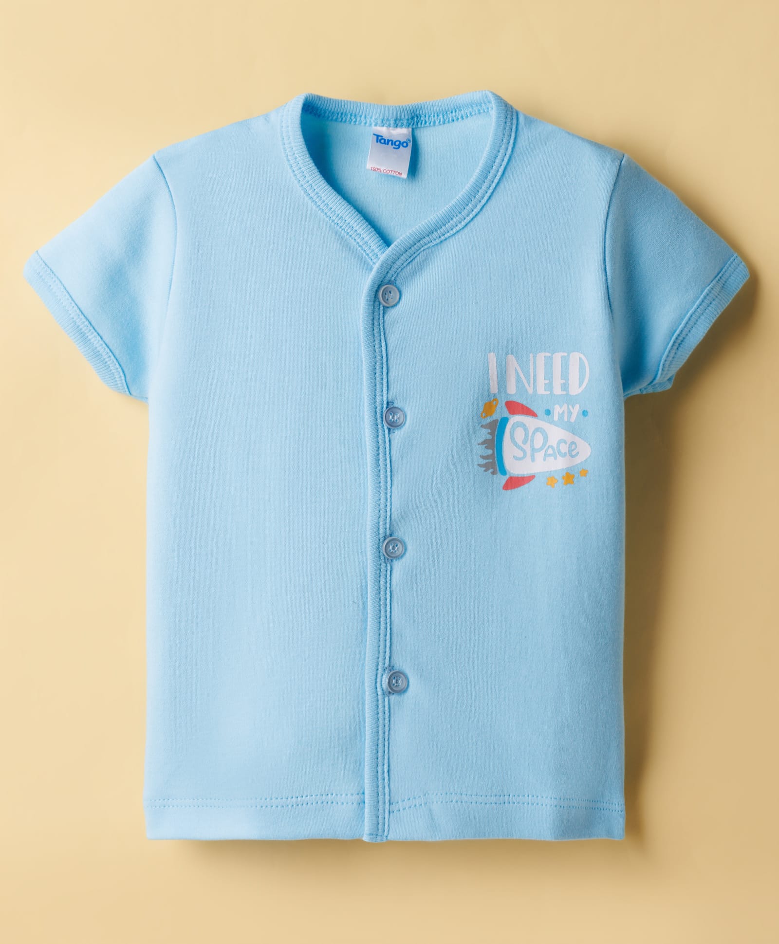 Tango Interlock Knit Half Sleeves Jhabla With Space Print - Blue-image-12