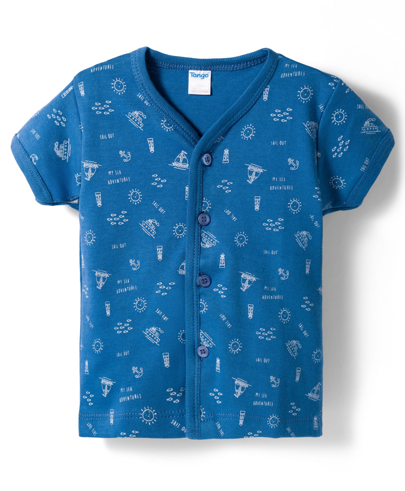 Tango Interlock Knit Half Sleeves Nautical Theme Printed Jhabla - Blue-image-32