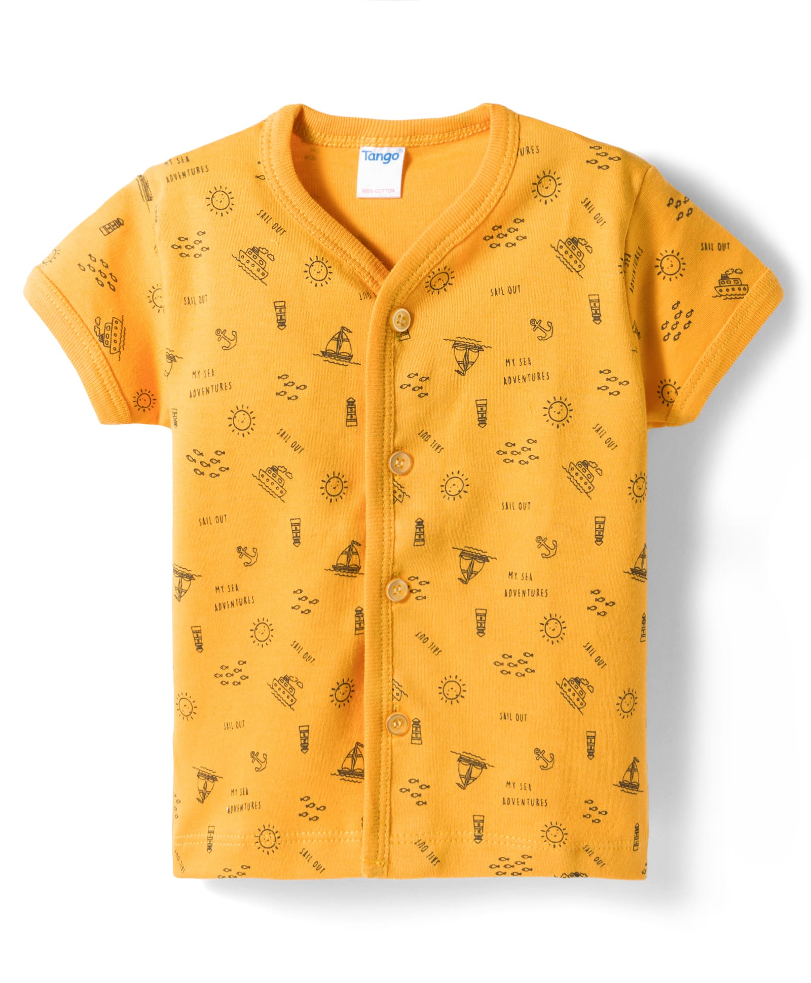 Tango Interlock Knit Half Sleeves Nautical Theme Printed Jhabla - Yellow-picture-13