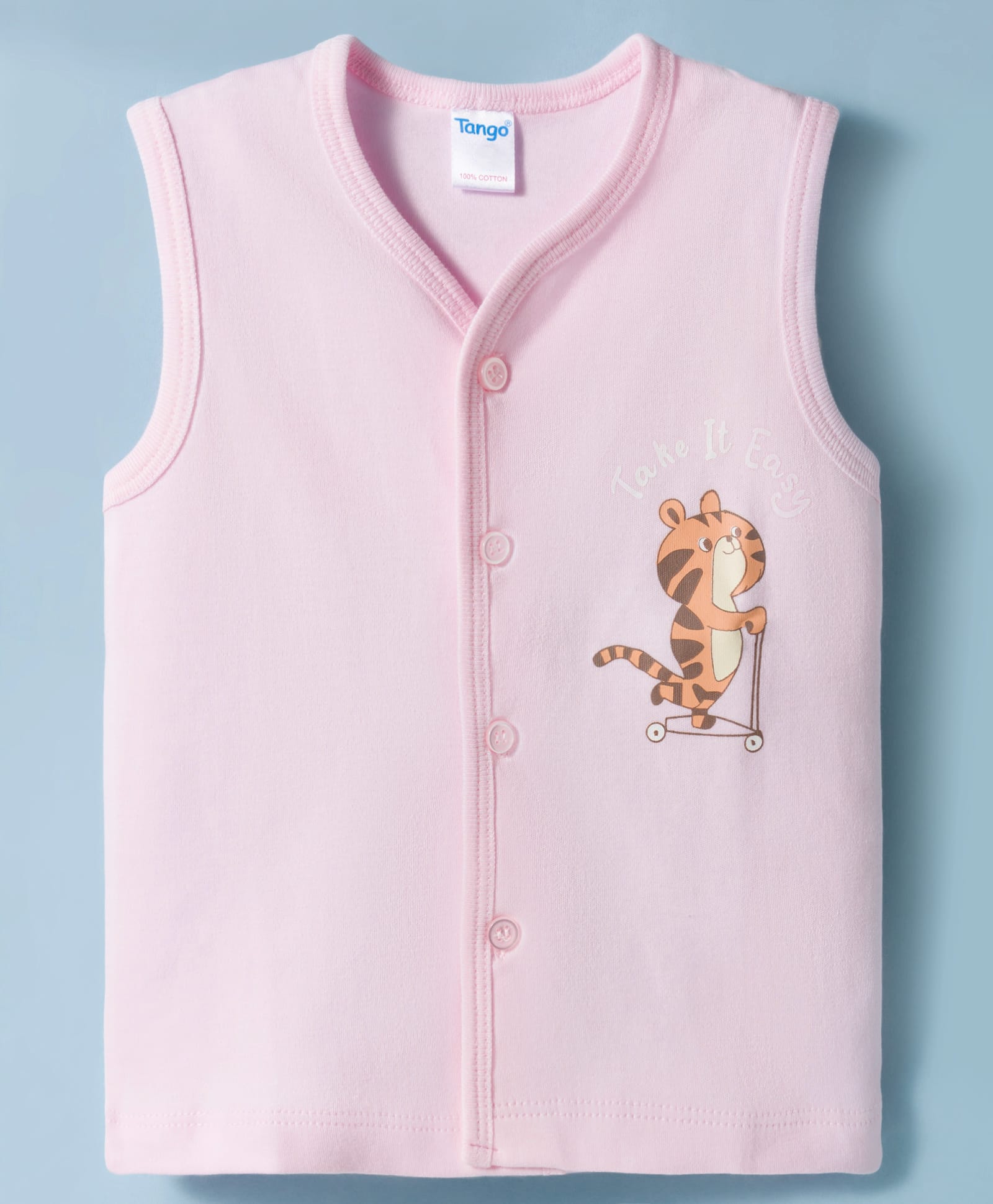 Tango Interlock Knit Sleeveless Tiger Printed Jhabla - Pink-picture-9