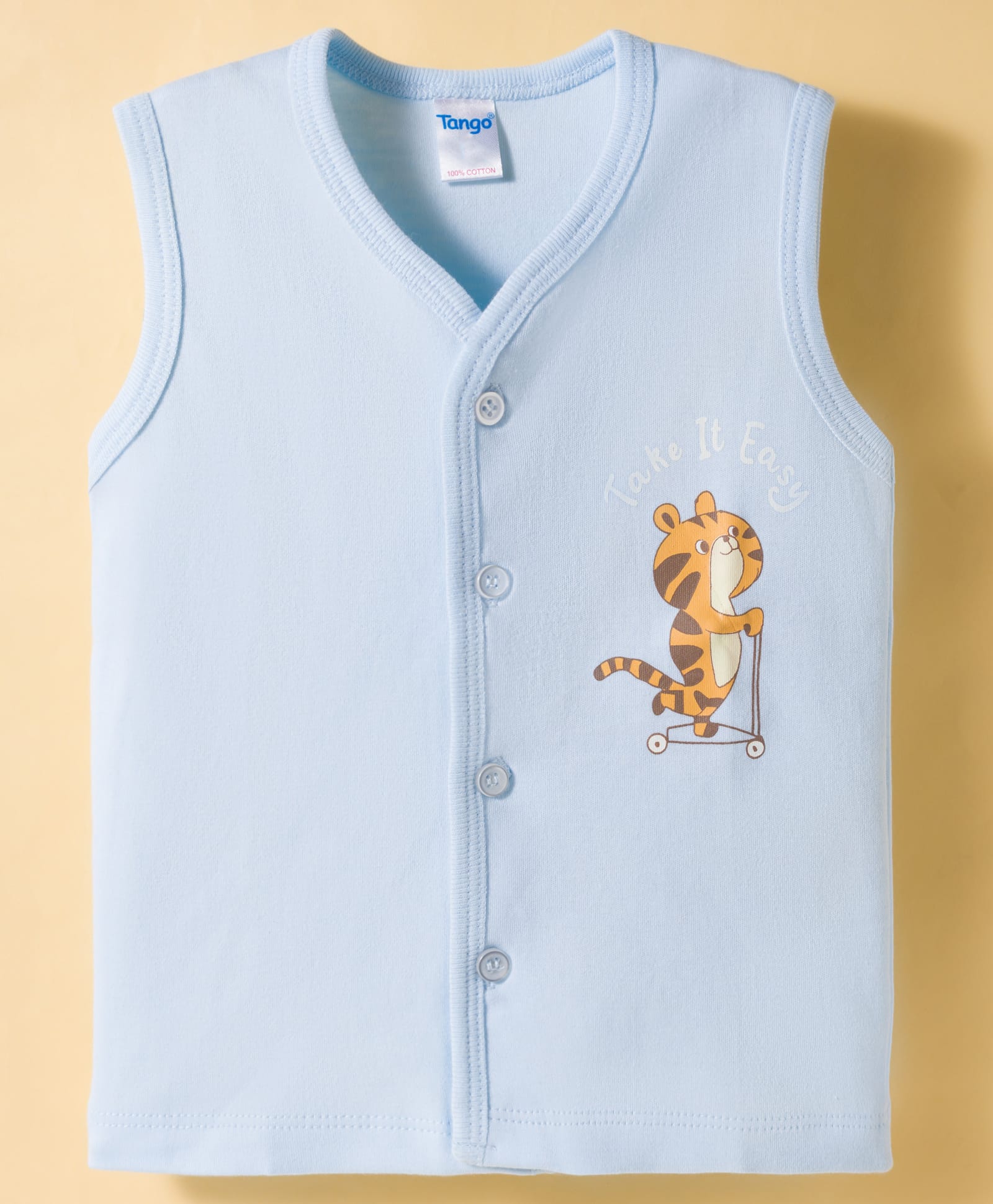 Tango Interlock Knit Sleeveless Tiger Printed Jhabla - Light Blue-image-25