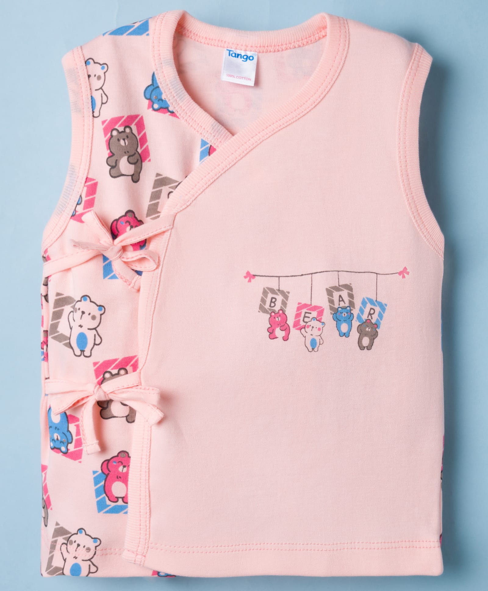 Tango Interlock Knit Sleeveless Bear Printed Jhabla -Peach-picture-31