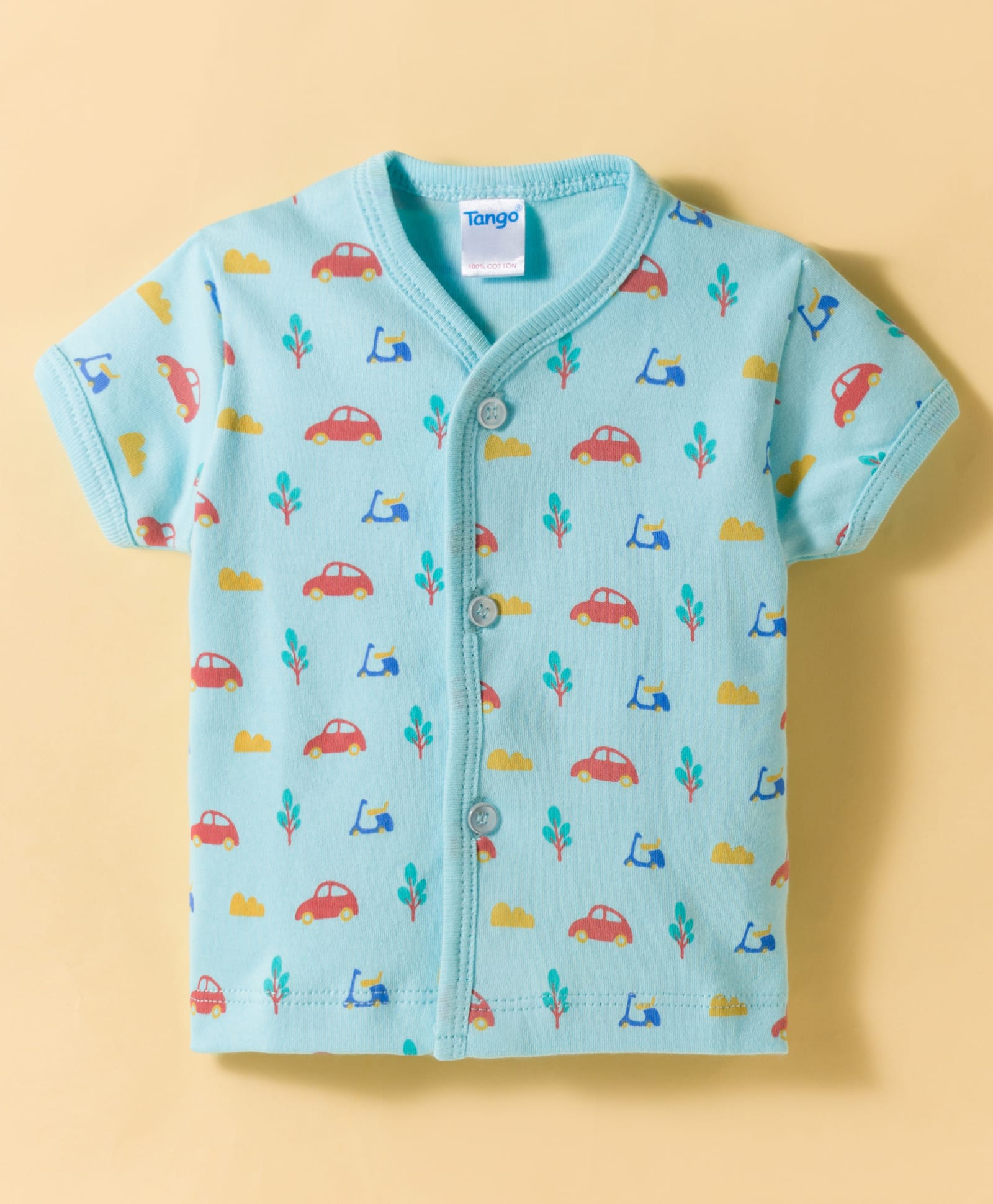 Tango Interlock Knit Half Sleeves Vehicles Printed Jhabla - Light Blue-image-22