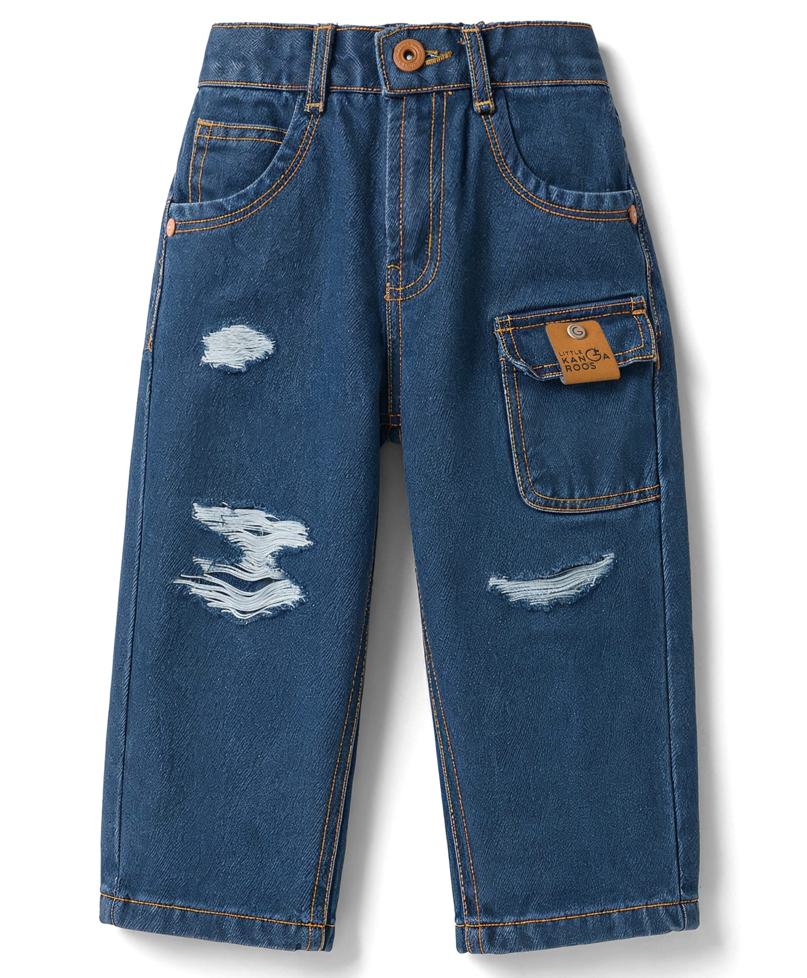 Little Kangaroos Denim Woven Full Length Distressed Washed Jeans - Navy Blue-picture-19
