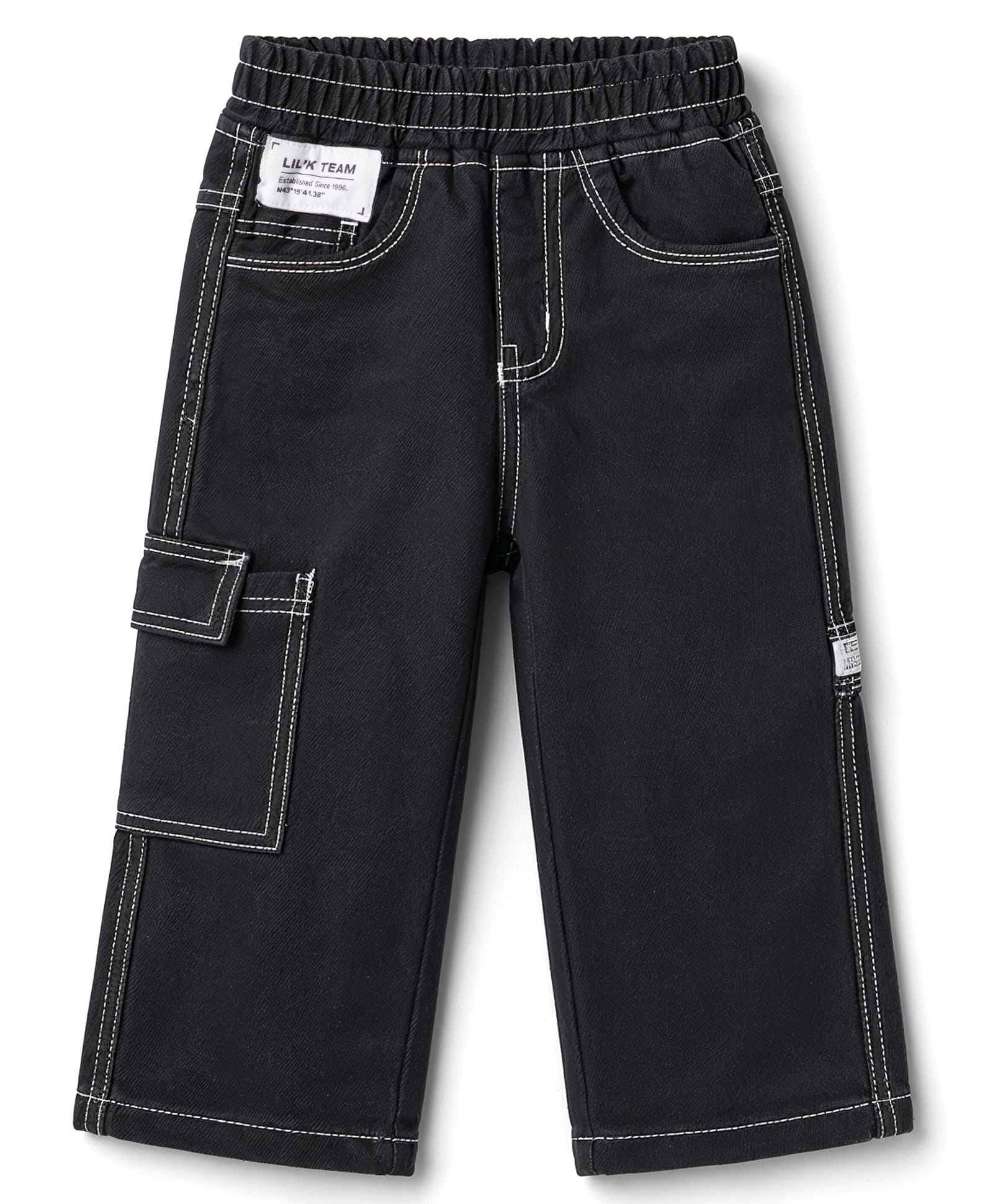 Little Kangaroos Denim Woven Full Length Washed Jeans With Pockets - Black-picture-12
