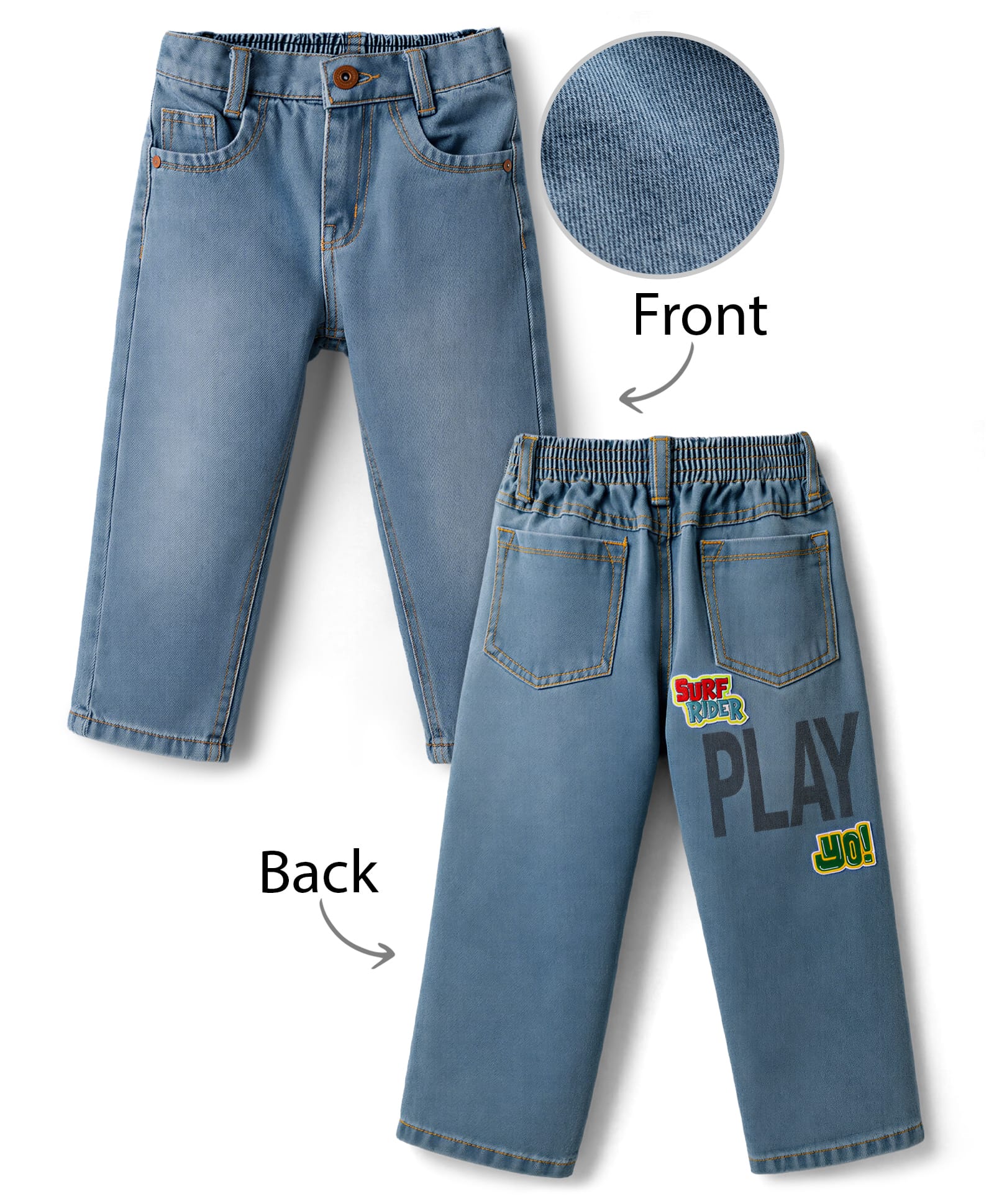 Little Kangaroos Woven Full Length Washed Denim Jeans with Text Print - Light Blue-picture-15