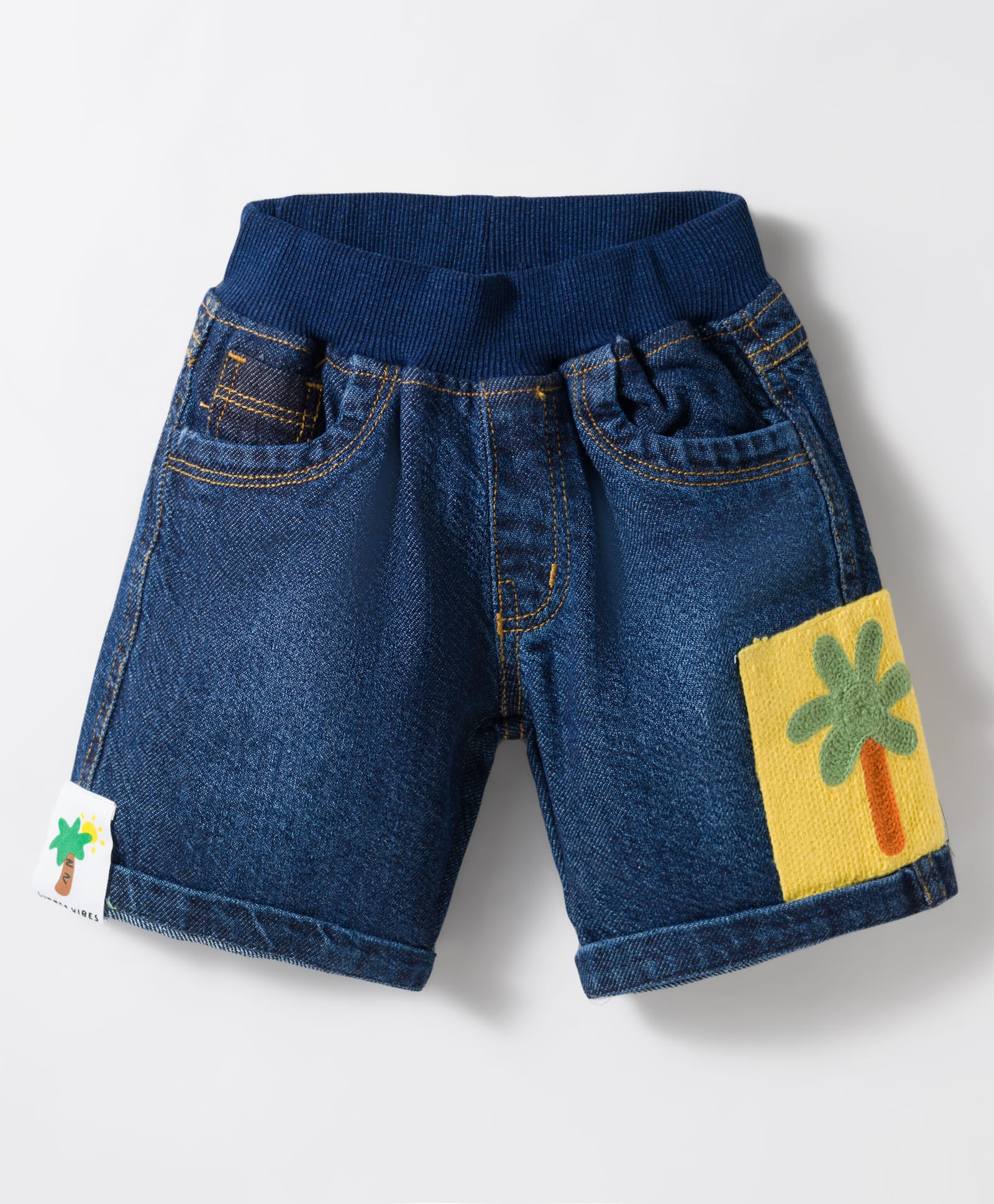 Little Kangaroos 100% Cotton Woven Knee Length Washed Shorts With Beach Theme Crochet - Navy Blue-picture-37