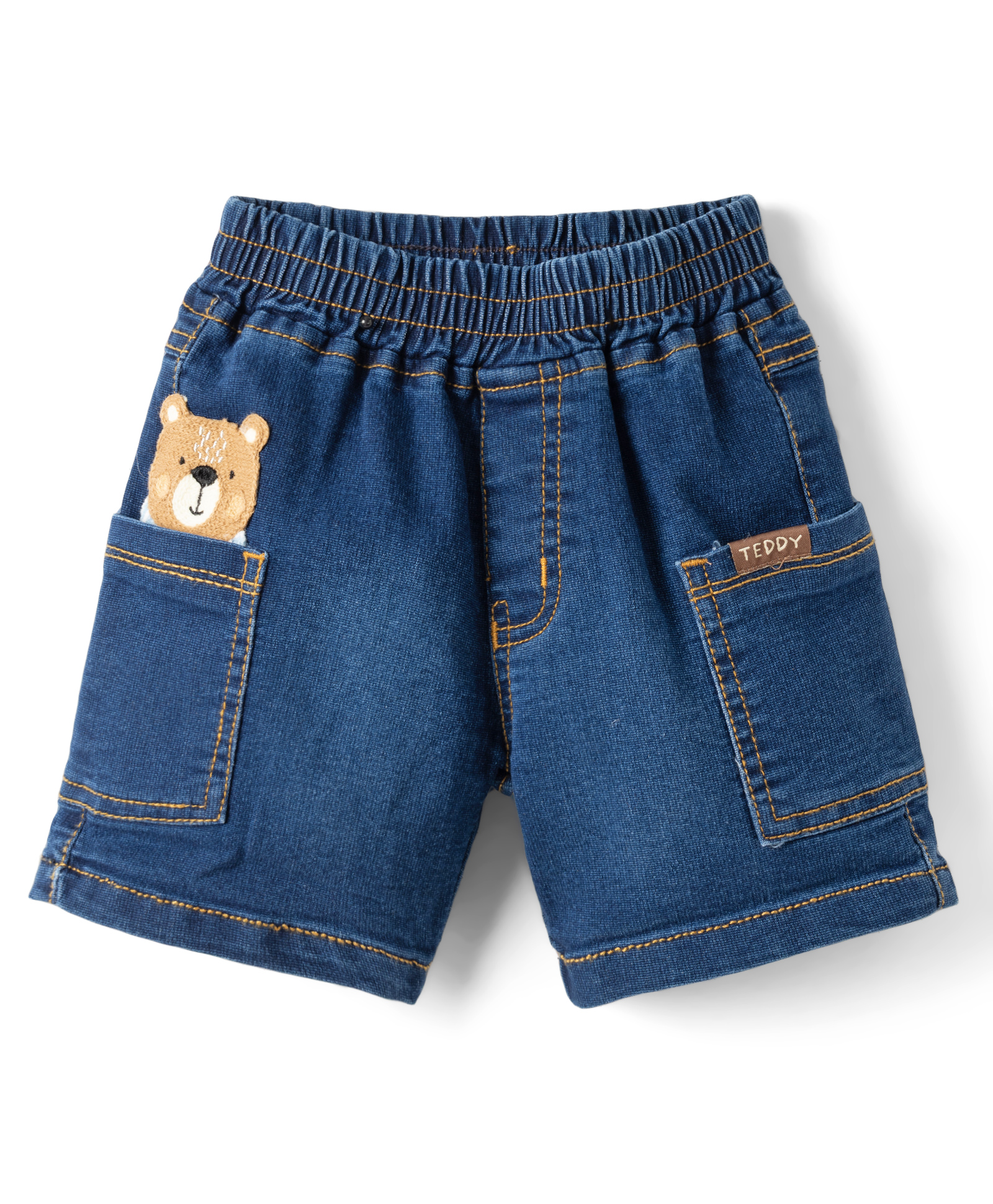 Little Kangaroos Denim Woven Knee Length Shorts with Bear Embroidery - Navy Blue-image-37