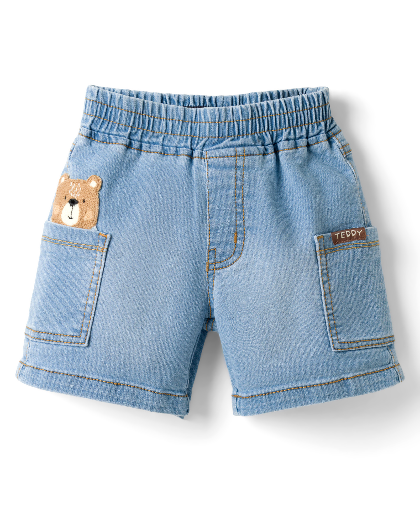 Little Kangaroos Denim Woven Knee Length Shorts with Bear Embroidery - Light Blue-picture-20
