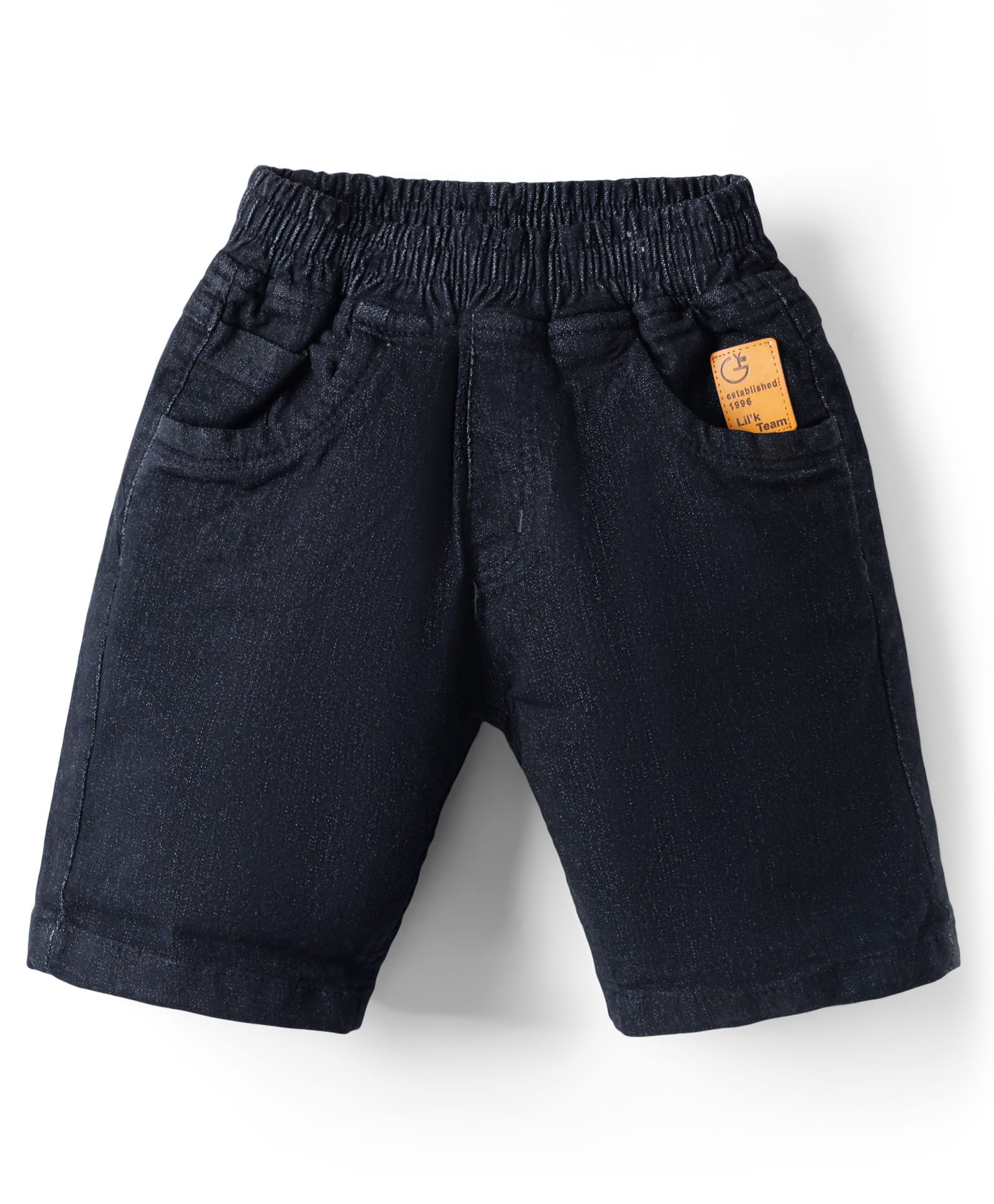 Little Kangaroos Woven Knee Length Washed Denim Shorts With Patch - Black-image-35